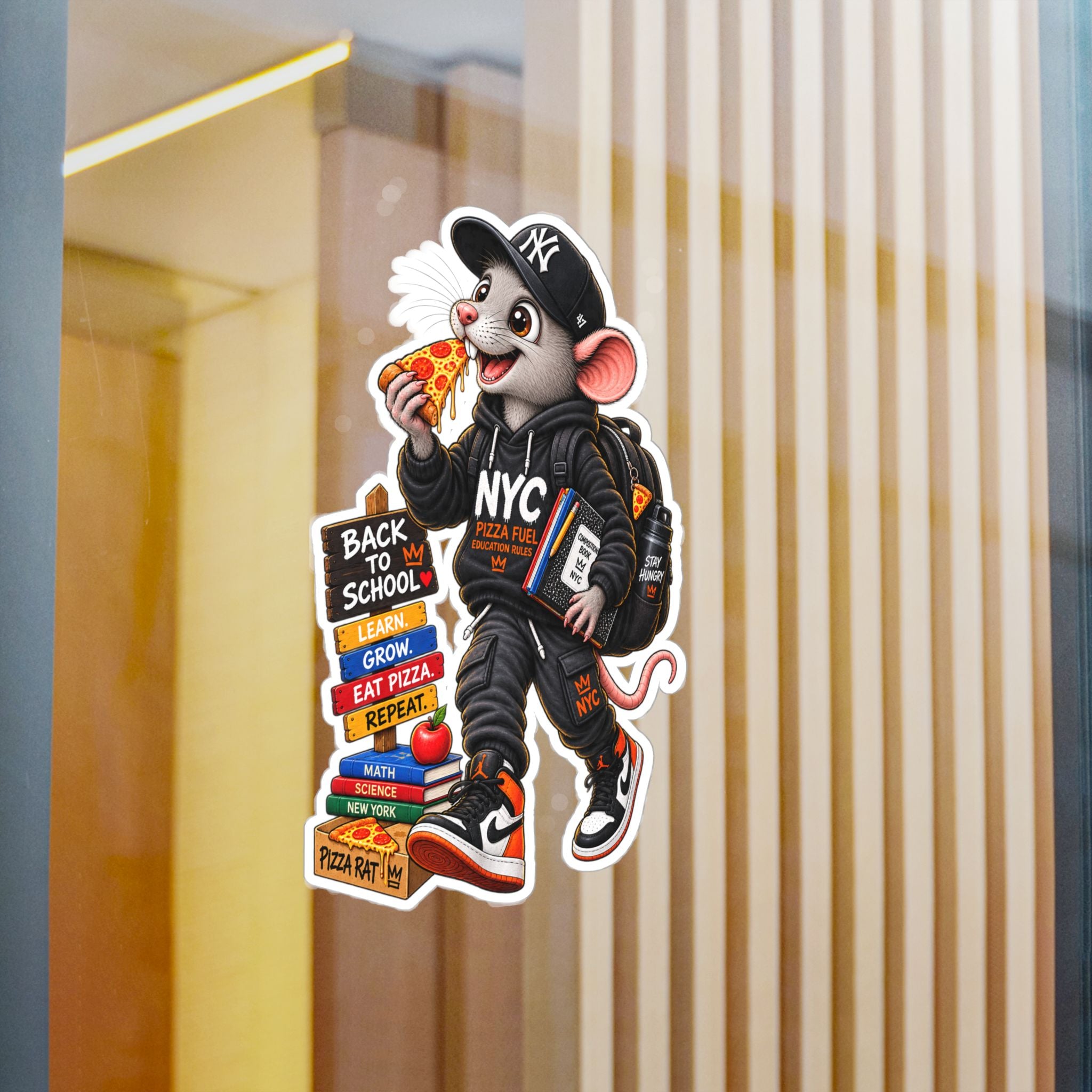 NYC Pizza Rat Sticker — Cute Streetwear Mouse Vinyl Decal (Kiss-Cut)