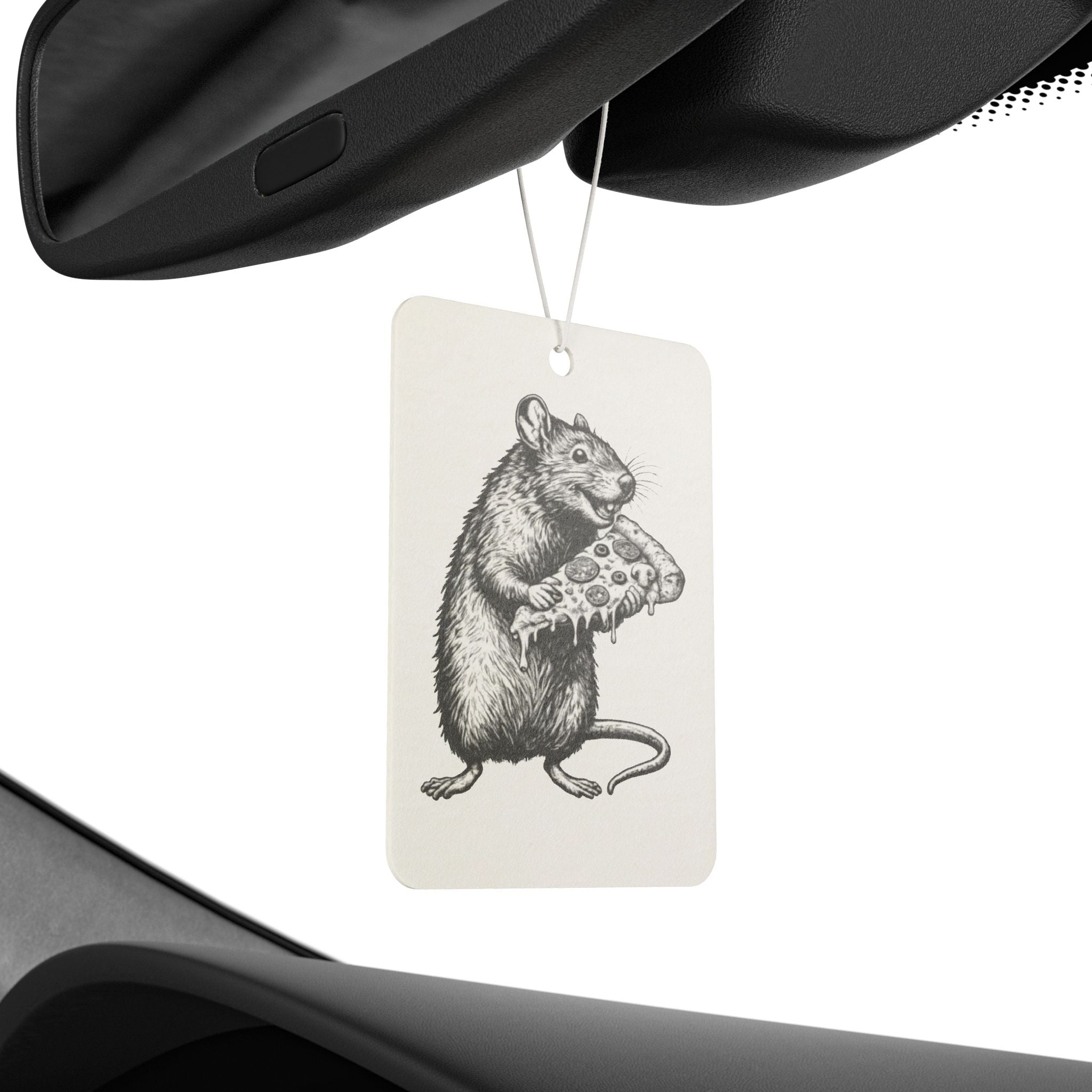 Rat Holding Pizza Car Air Freshener — Vintage Illustration Scented Ornament