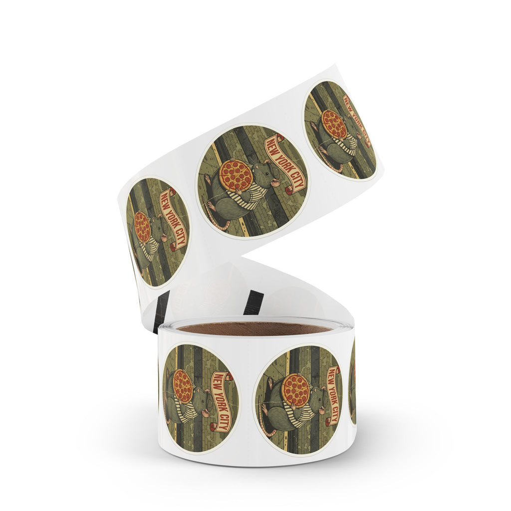 Round Sticker Roll — New York City Pizza Rat Retro Illustration