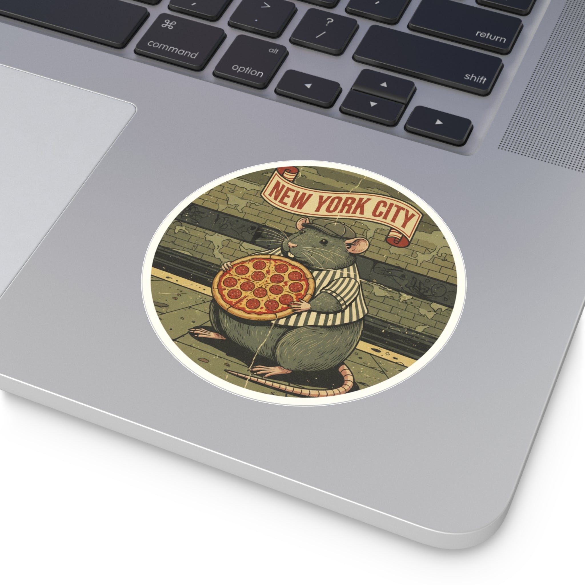 New York City Pizza Rat Round Vinyl Sticker — Retro Subway Art