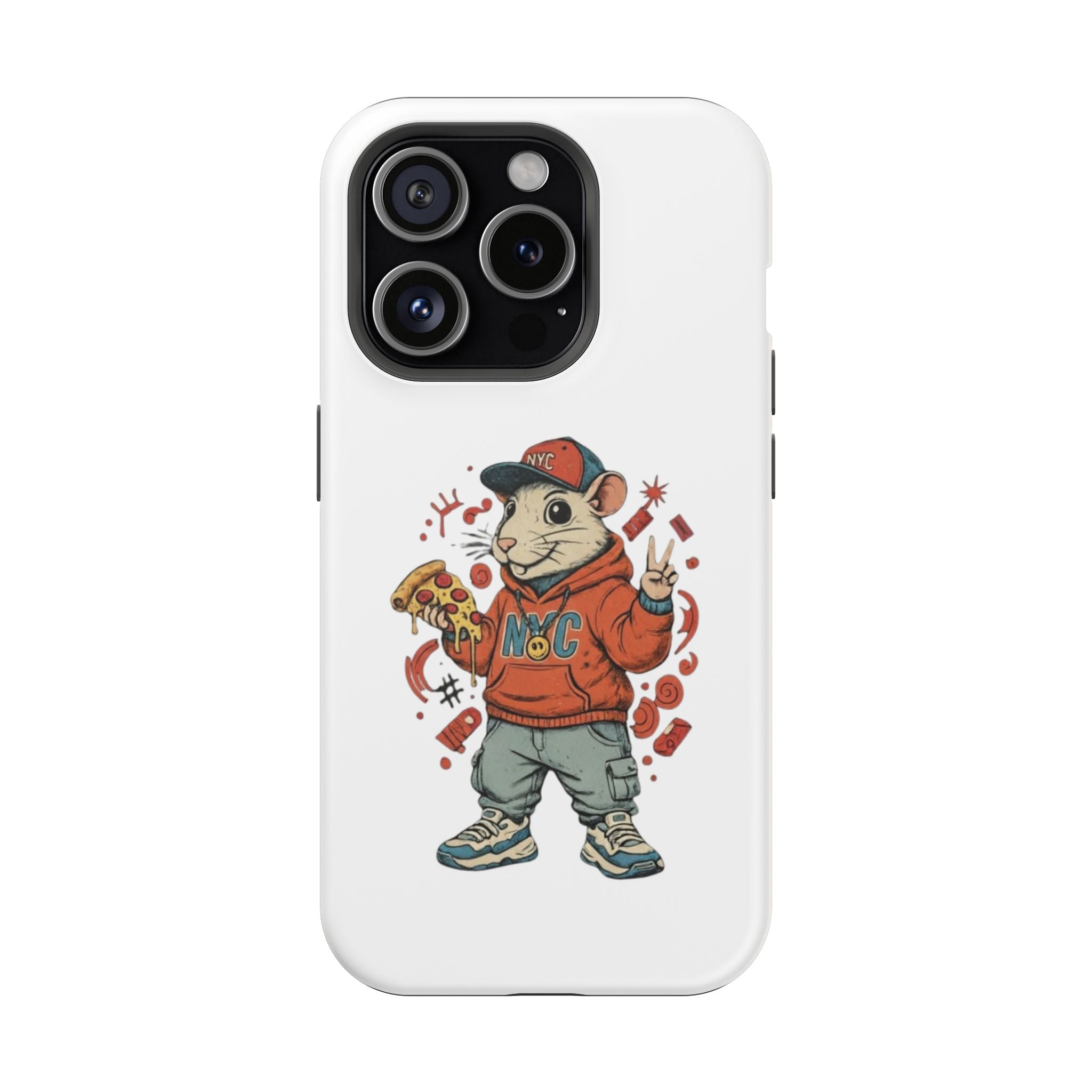 Streetwear Pizza Rat Phone Case — Magnetic Impact‑Resistant iPhone Case with Pizza Skateboard Design