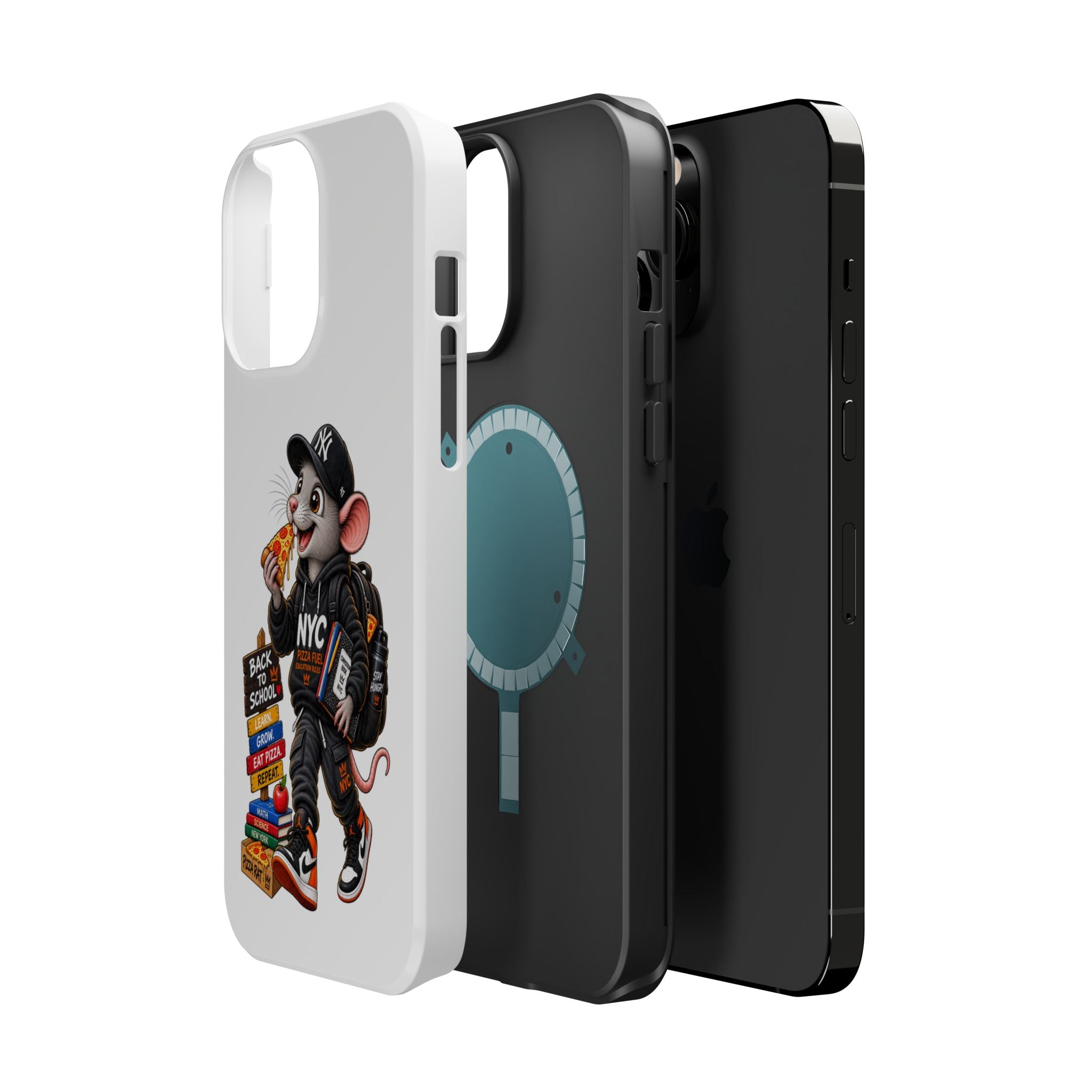 NYC Street Rat Phone Case – Magnetic Impact-Resistant iPhone Case with Back-to-School Pizza Design