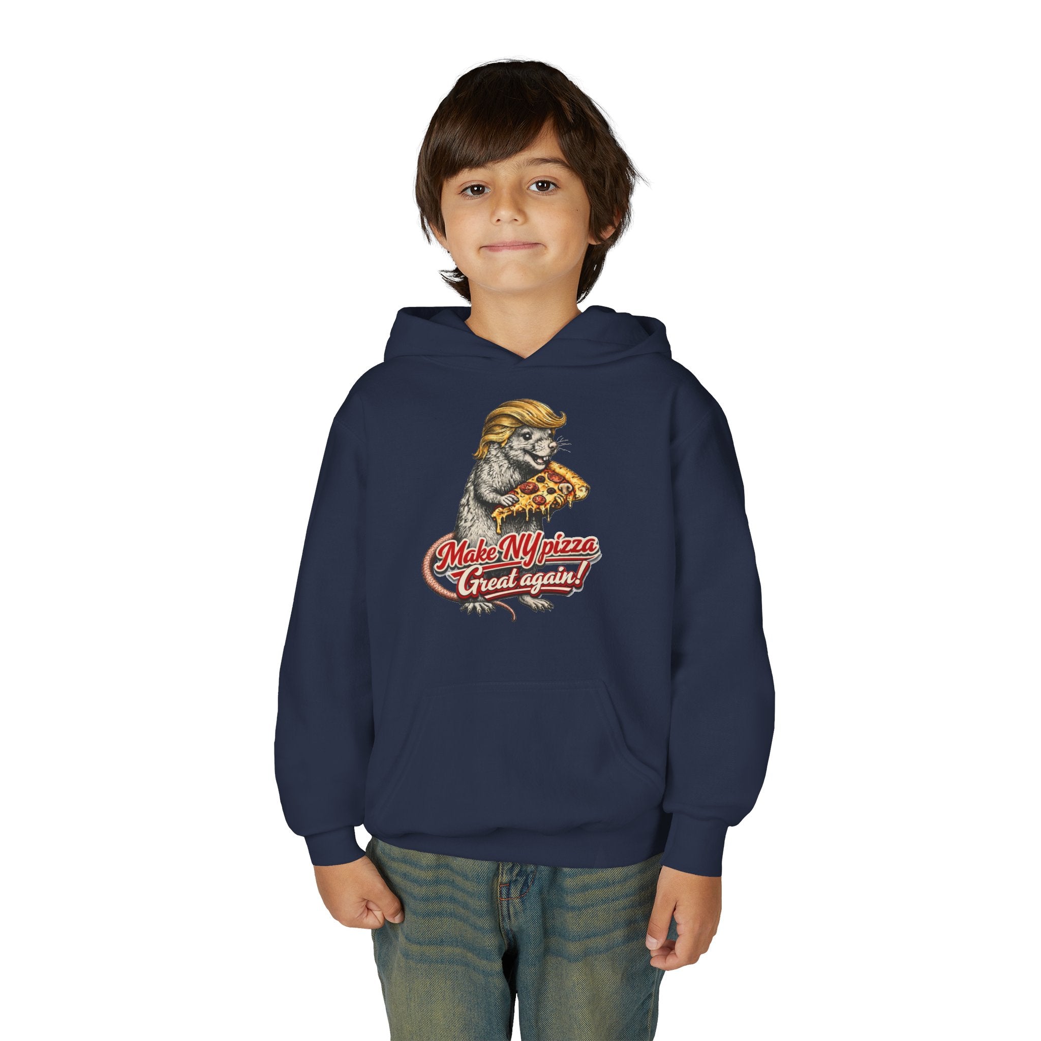 Youth Hoodie - "Make NY Pizza Great Again" Retro Pizza Lion Graphic