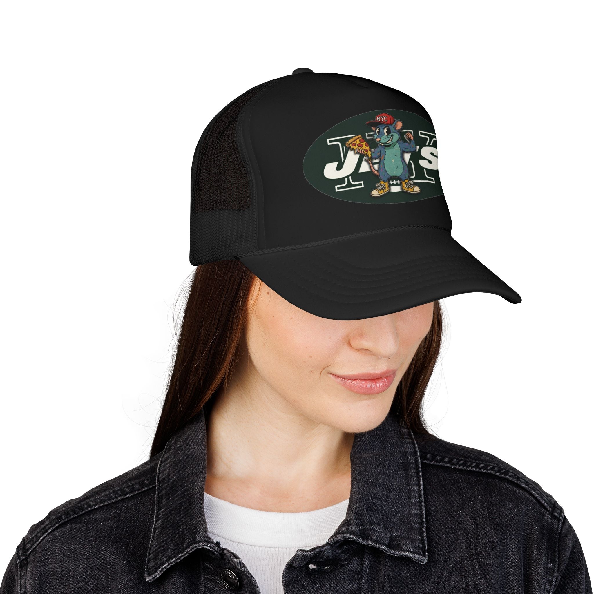 Rat Mascot Pizza Trucker Hat – Retro Sports Logo Foam Cap - NY Jets