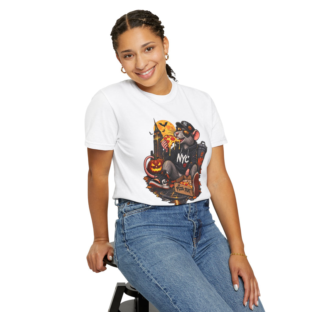 NYC Pizza Rat Halloween T-Shirt — Cute Urban Rat with Pizza & Pumpkins