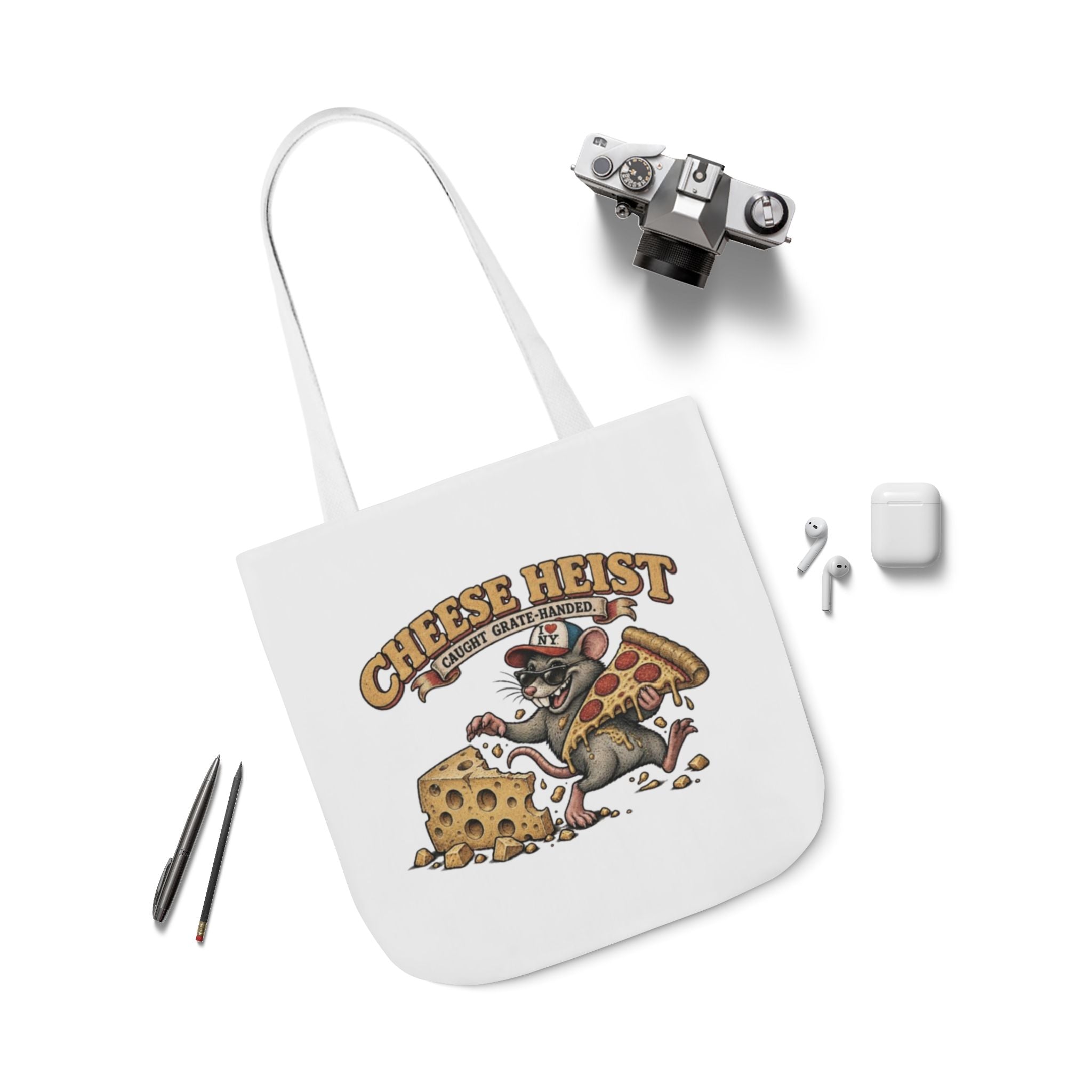 Cheese Heist Canvas Tote - Funny Mouse & Pizza Grocery Bag