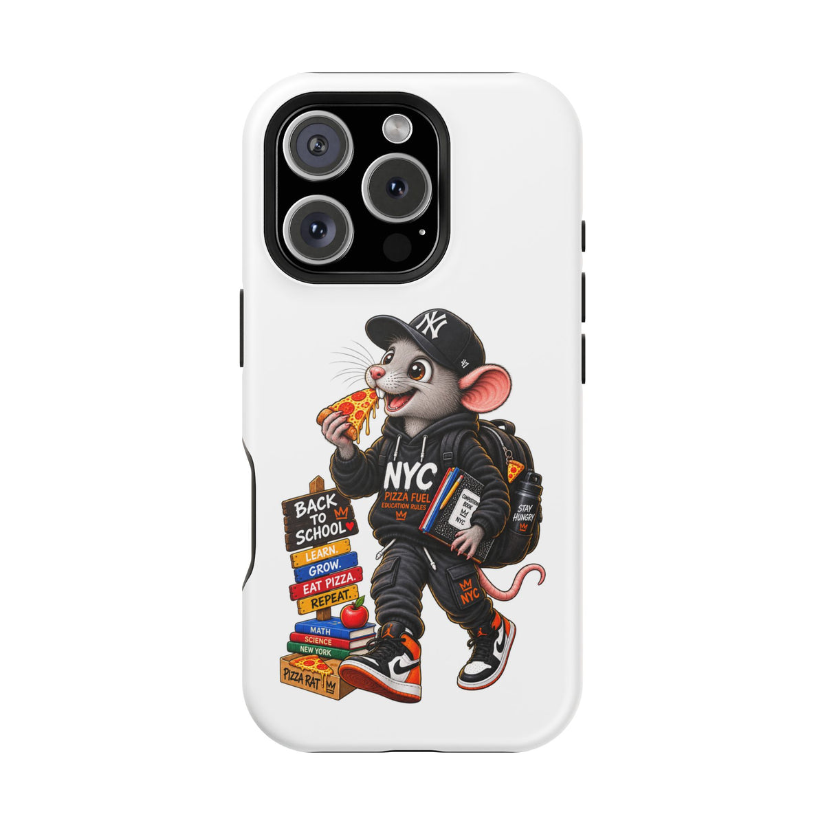 NYC Street Rat Phone Case – Magnetic Impact-Resistant iPhone Case with Back-to-School Pizza Design