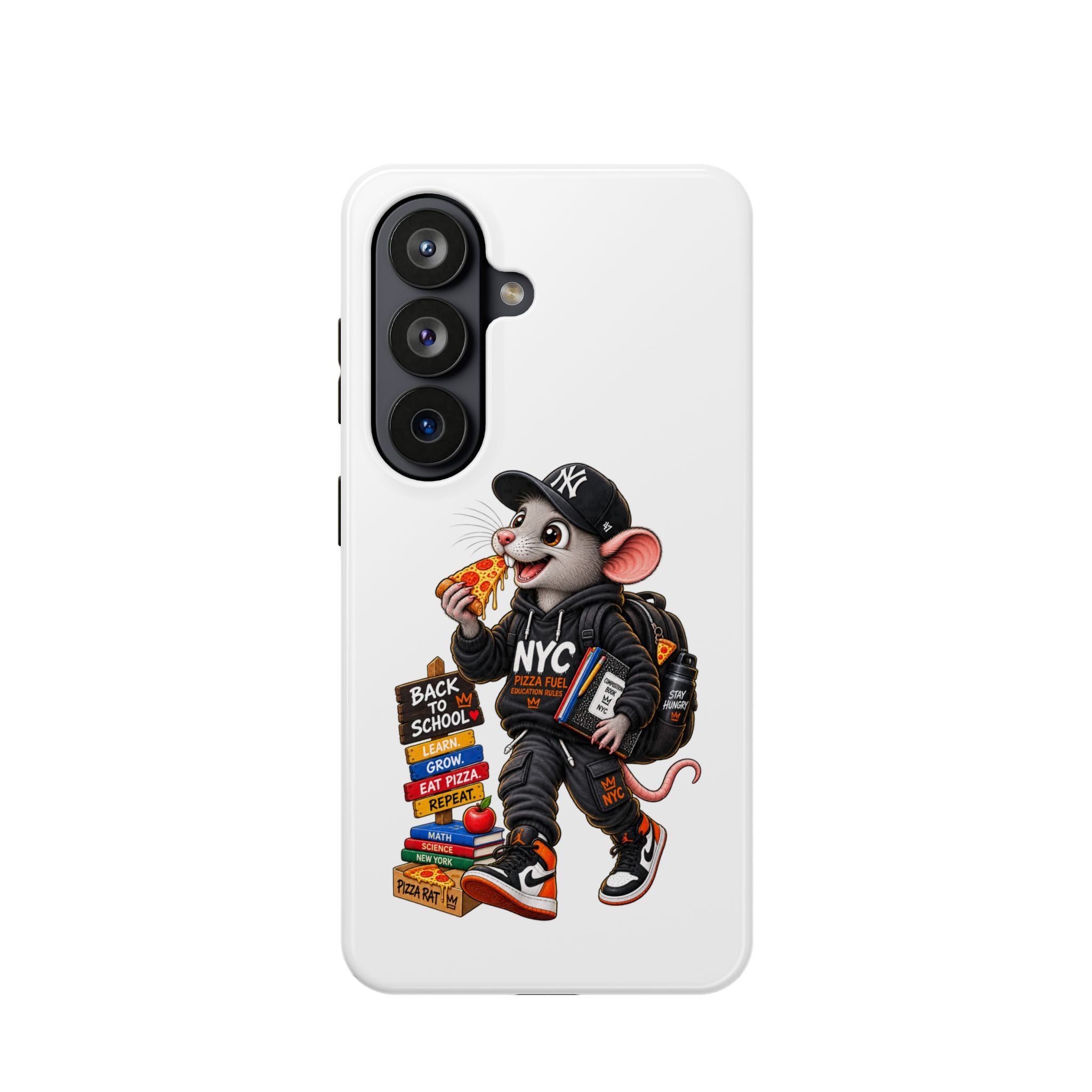 NYC Street Rat Phone Case – Magnetic Impact-Resistant iPhone Case with Back-to-School Pizza Design
