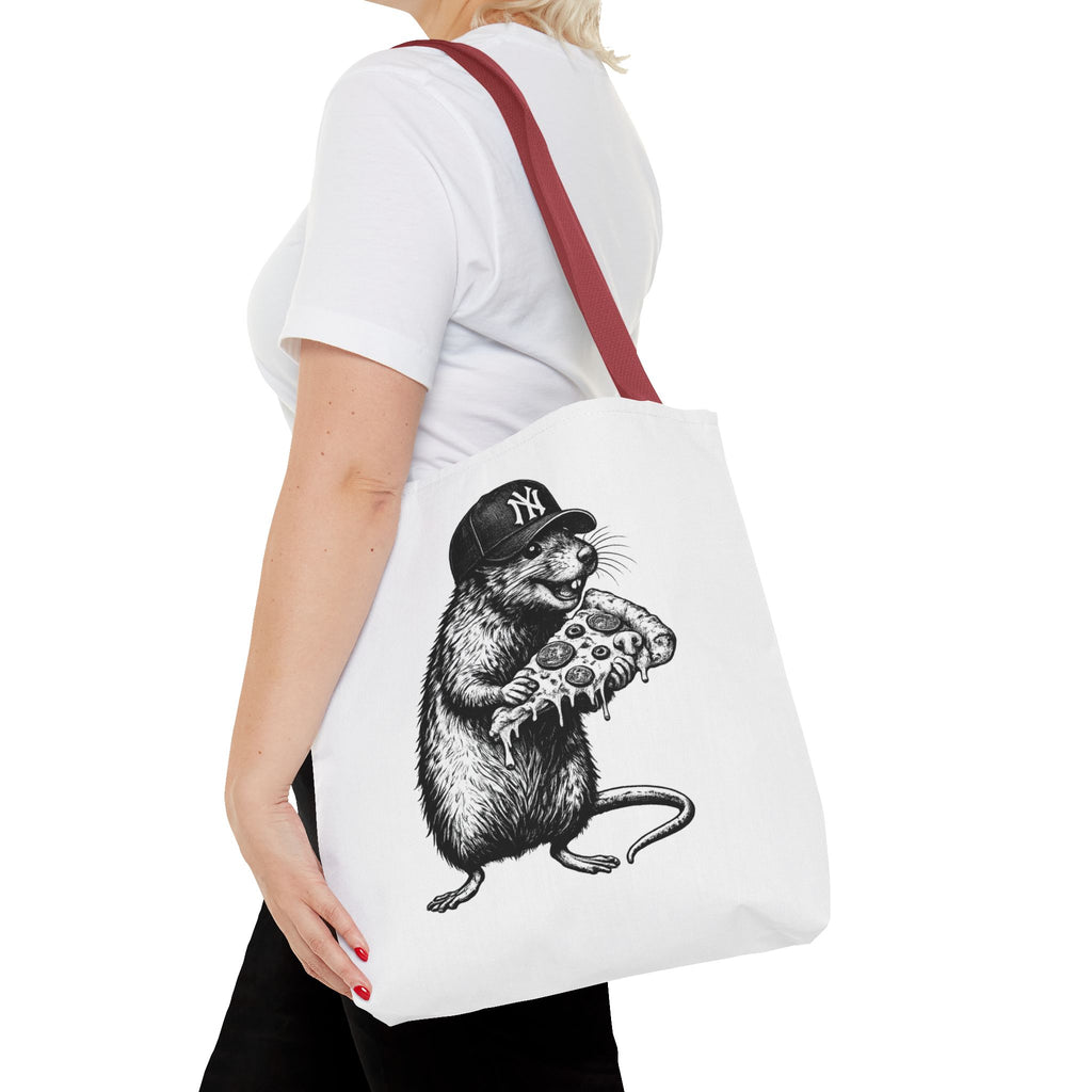 Pizza Rat Tote Bag — Cute NYC Rat Eating Pizza Canvas Tote