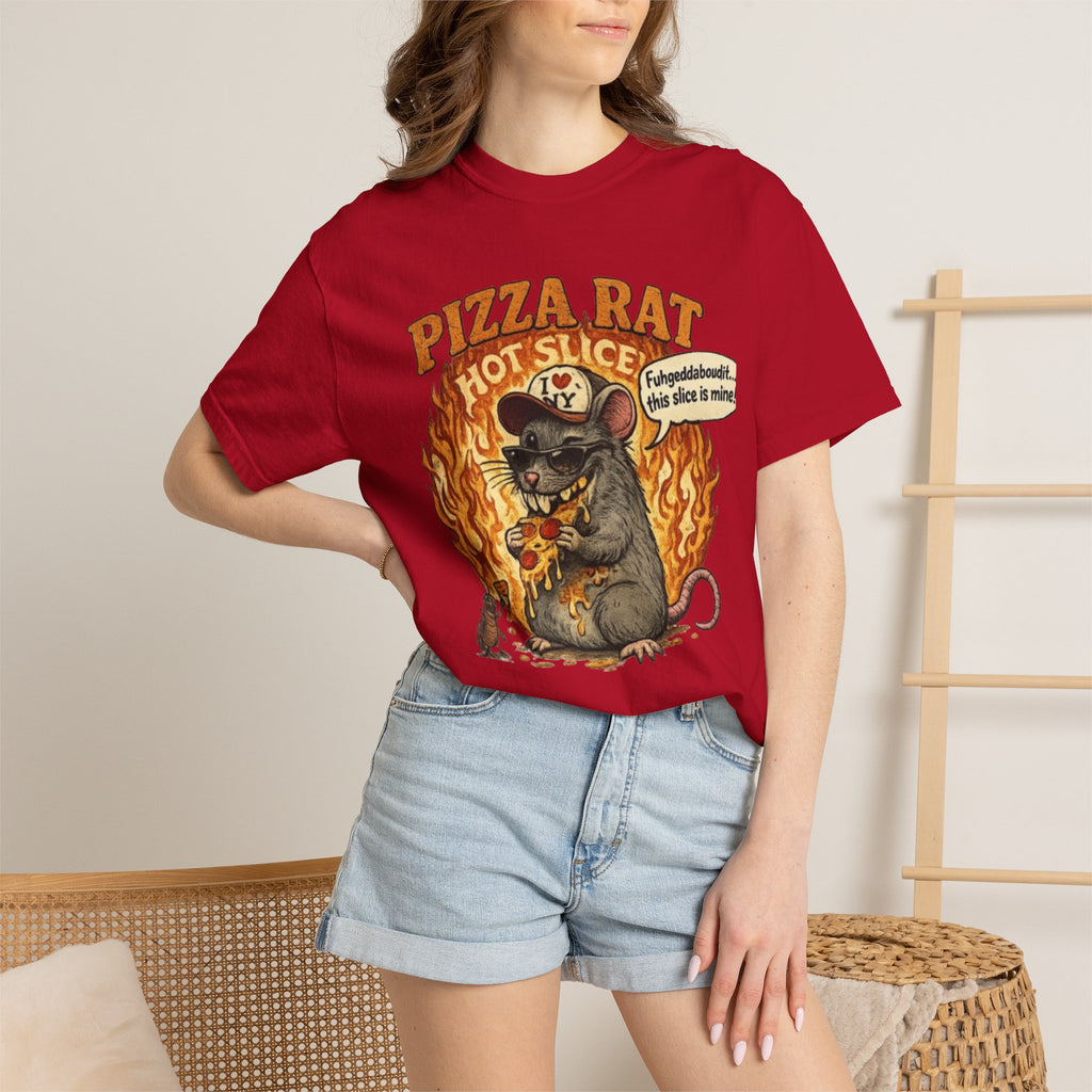 Pizza Rat Hot Slice T-Shirt — Funny Retro Rat Eating Pizza Graphic Tee