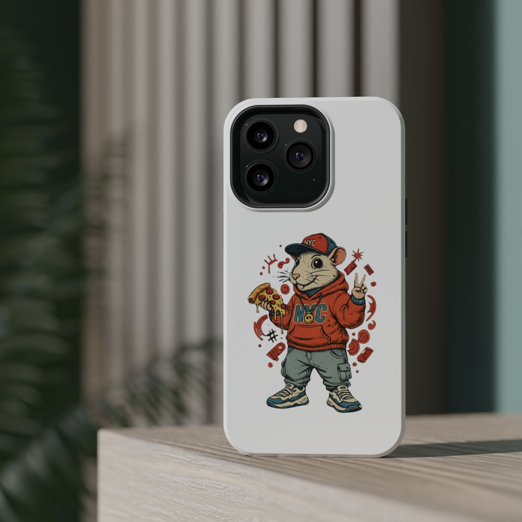 Streetwear Pizza Rat Phone Case — Magnetic Impact‑Resistant iPhone Case with Pizza Skateboard Design