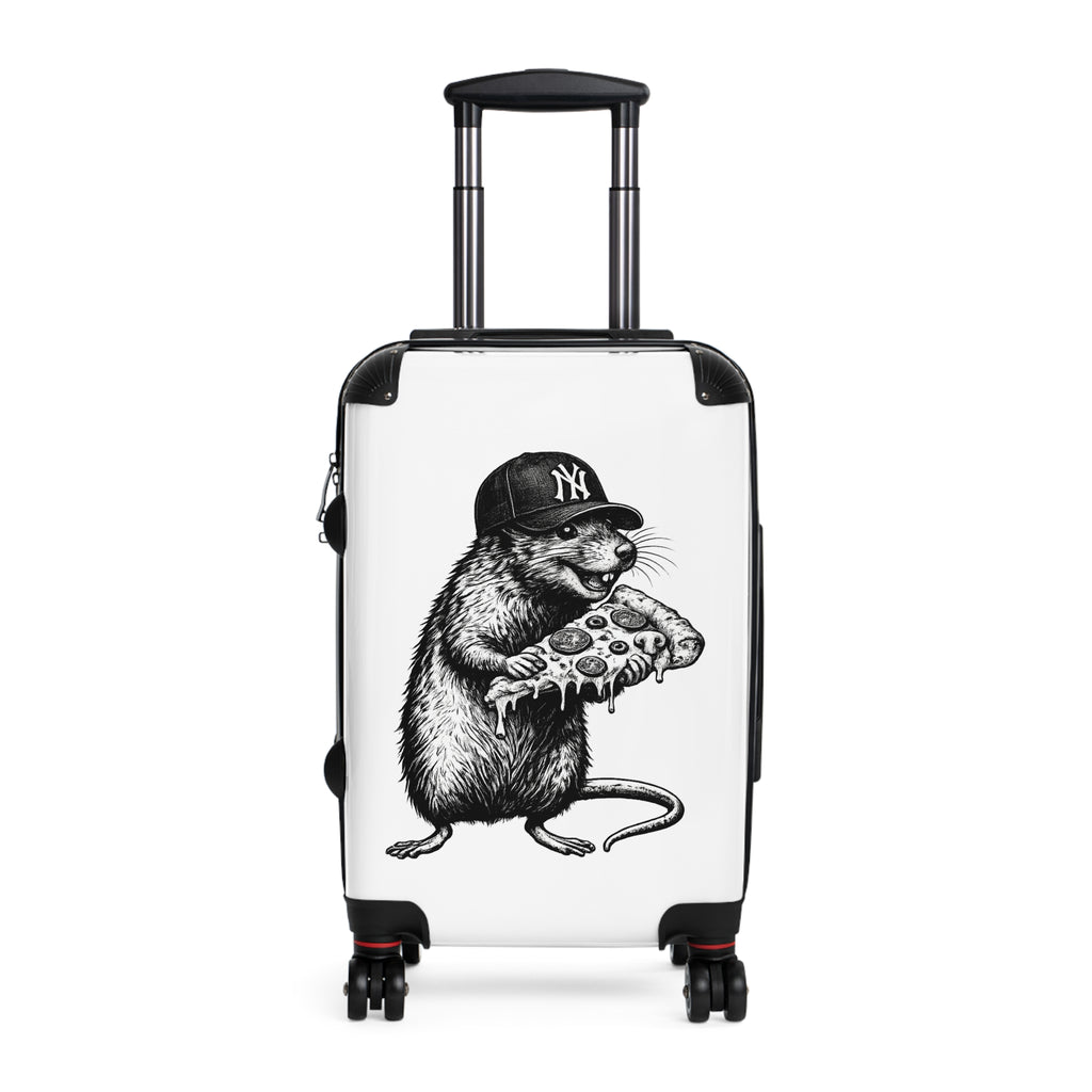 NY Rat Pizza Luggage – Cartoon Rat with Pizza Travel Suitcase