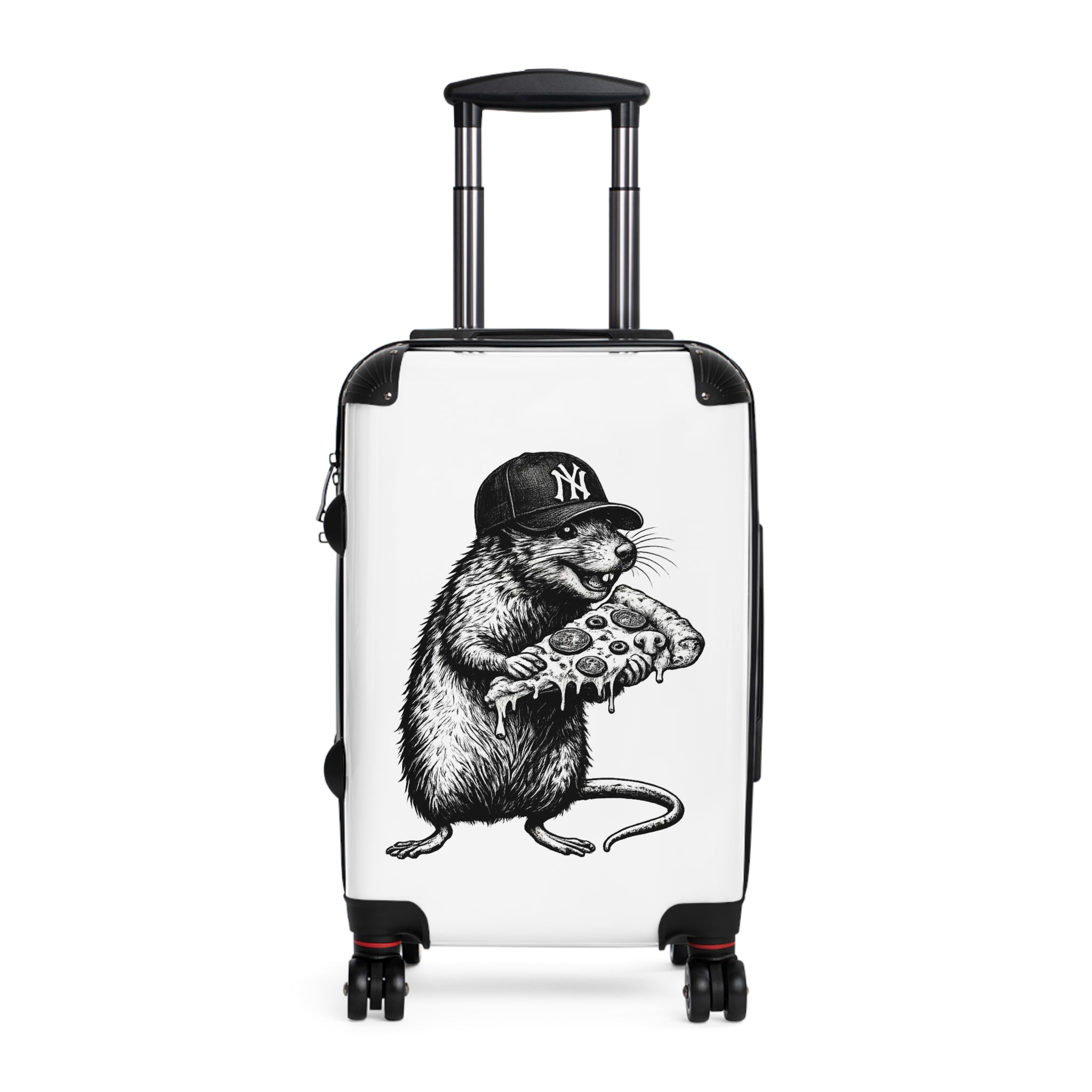 NY Rat Pizza Luggage – Cartoon Rat with Pizza Travel Suitcase