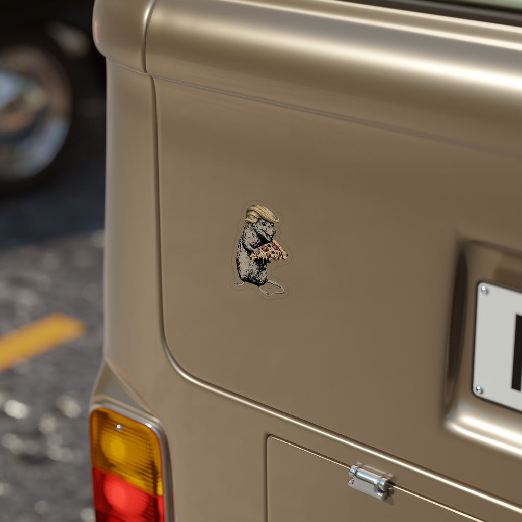 Die-Cut Sticker — Rat with Pizza & Blonde Hair (Outdoor Transparent)