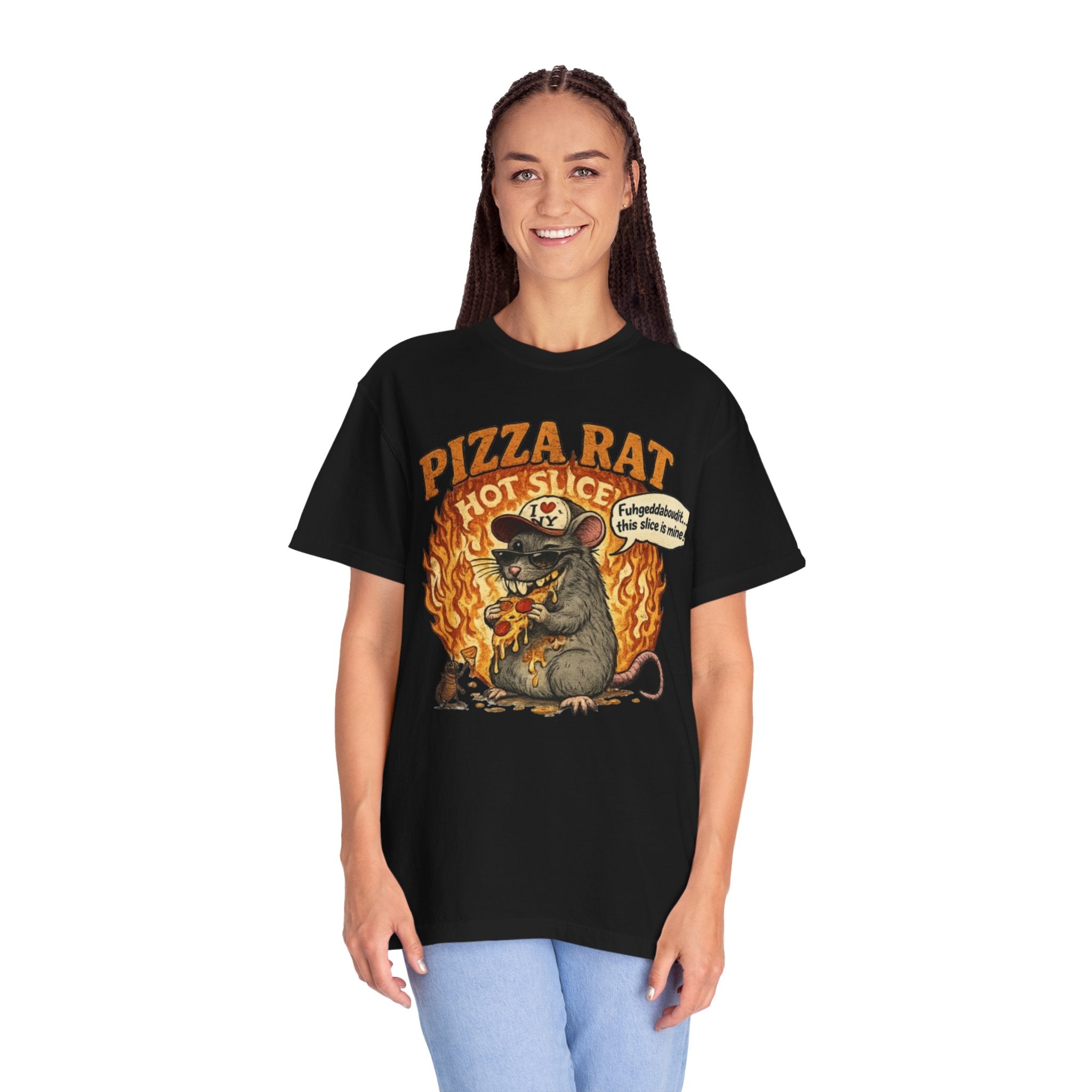 Pizza Rat Hot Slice T-Shirt — Funny Retro Rat Eating Pizza Graphic Tee