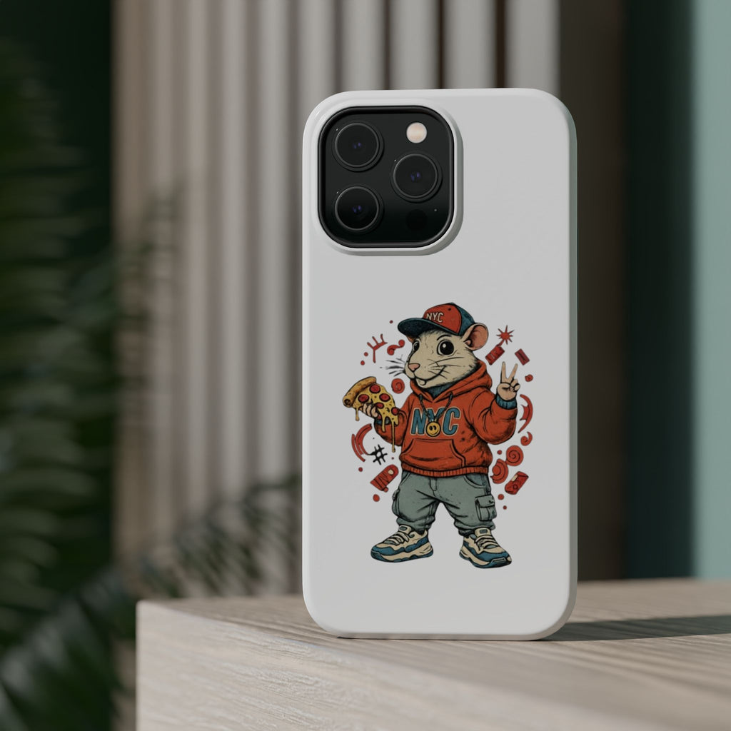Streetwear Pizza Rat Phone Case — Magnetic Impact‑Resistant iPhone Case with Pizza Skateboard Design
