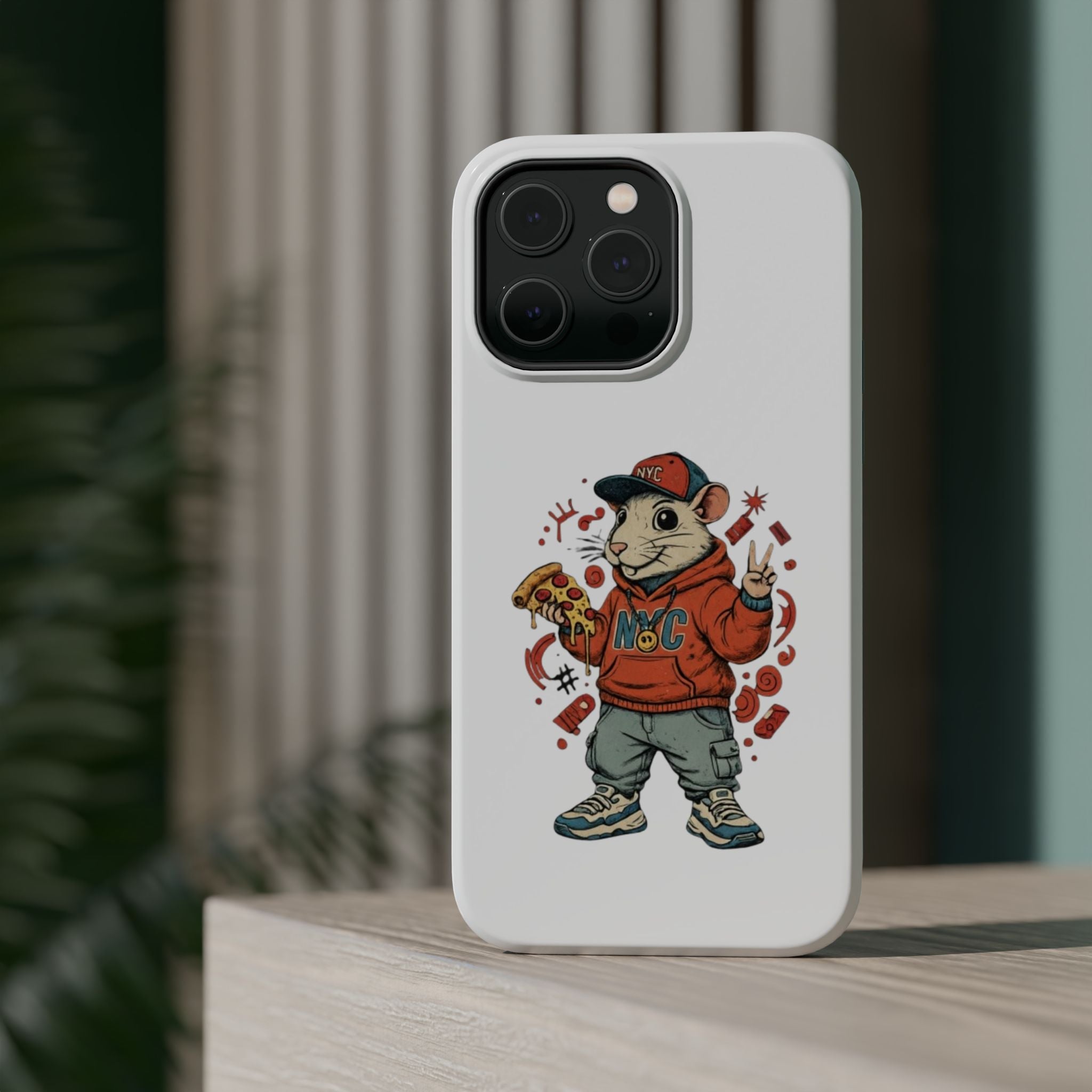 Streetwear Pizza Rat Phone Case — Magnetic Impact‑Resistant iPhone Case with Pizza Skateboard Design