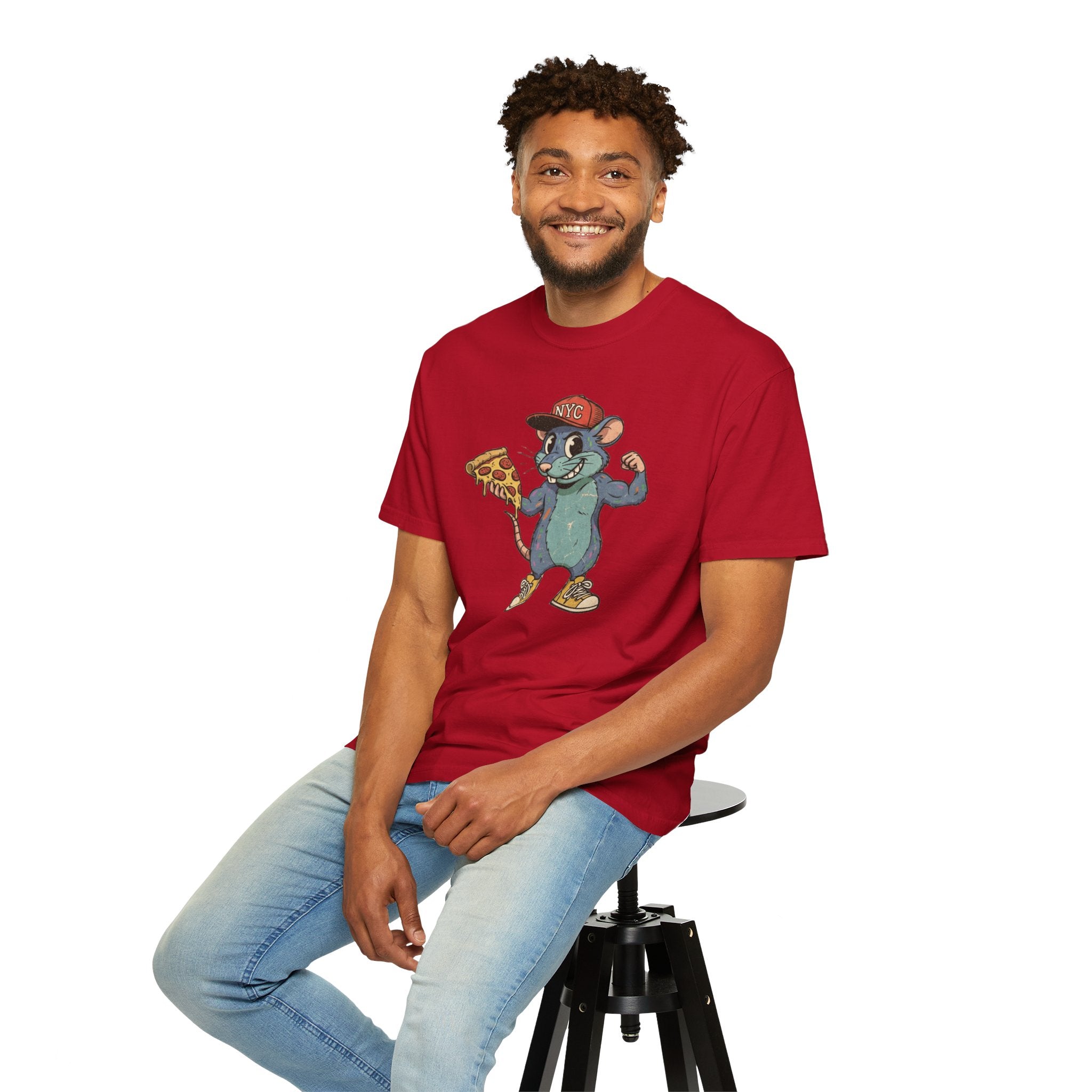 NYC Pizza Rat T-Shirt — Urban Cartoon Rodent Holding Slice Graphic Tee