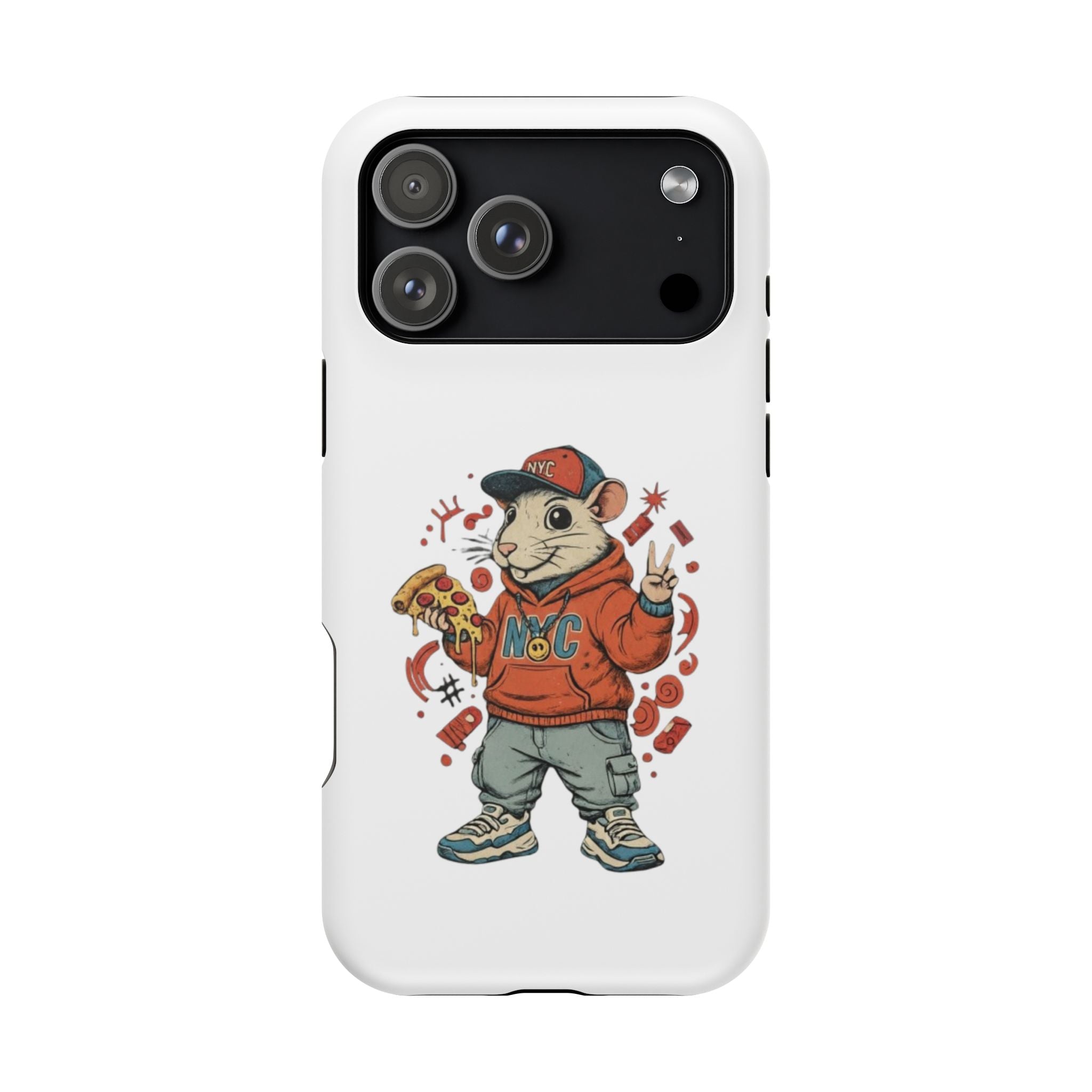 Streetwear Pizza Rat Phone Case — Magnetic Impact‑Resistant iPhone Case with Pizza Skateboard Design