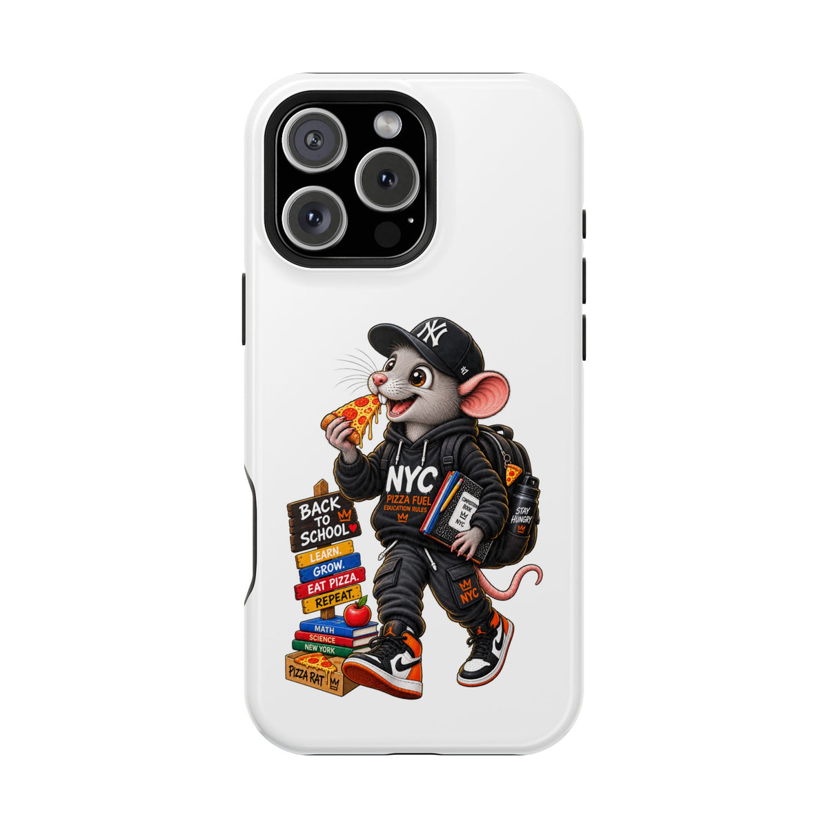 NYC Street Rat Phone Case – Magnetic Impact-Resistant iPhone Case with Back-to-School Pizza Design