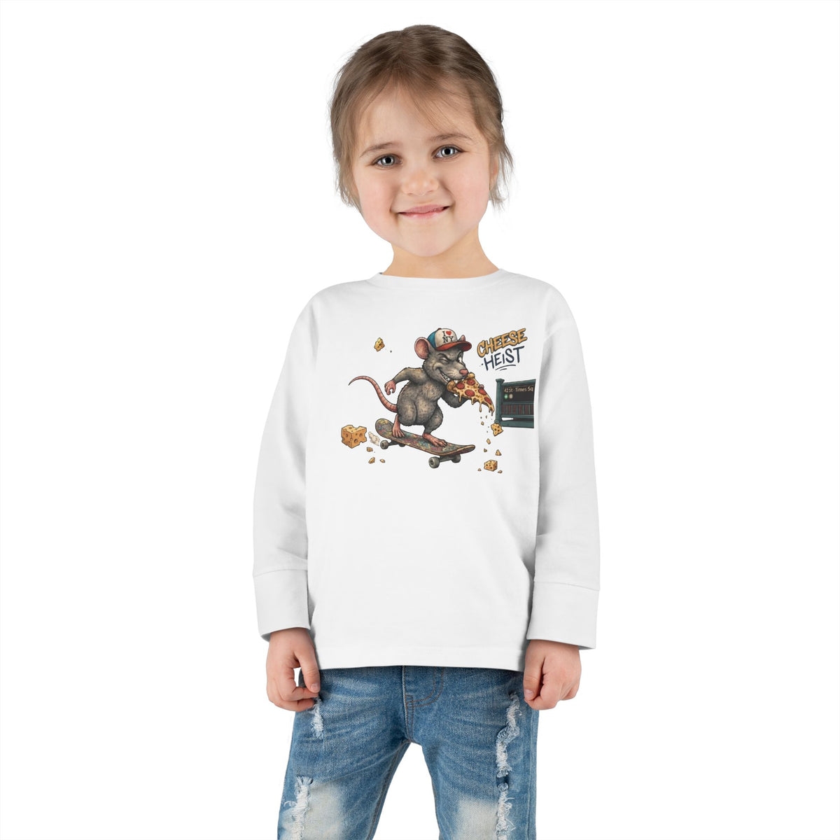 Skateboard Rat Toddler Long Sleeve Tee — Cute Skater Mouse Graphic Shirt