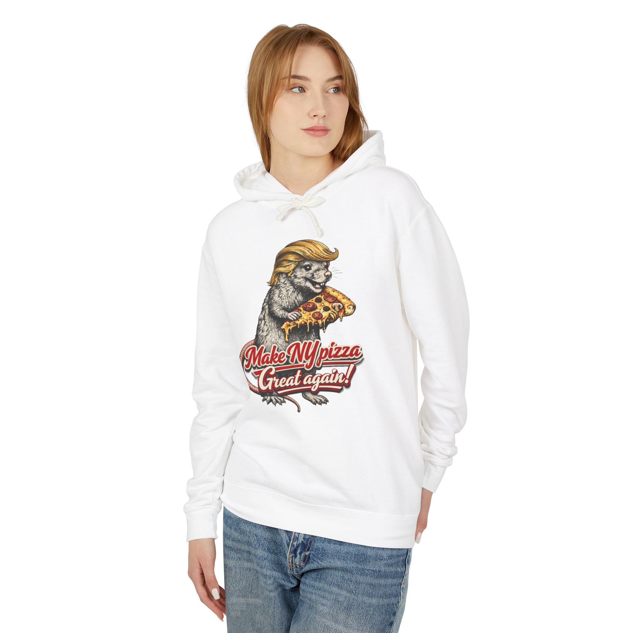 Unisex NYC Pizza Hoodie — "Make NY Pizza Great Again" Tiger with Pizza Graphic