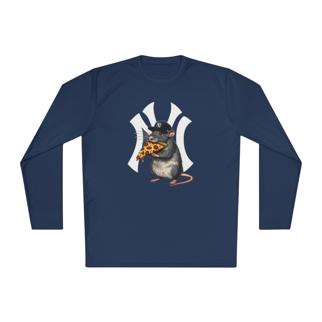 NY Yankee Rat Eating Pizza Long Sleeve Tee — Cute Baseball Logo Mashup