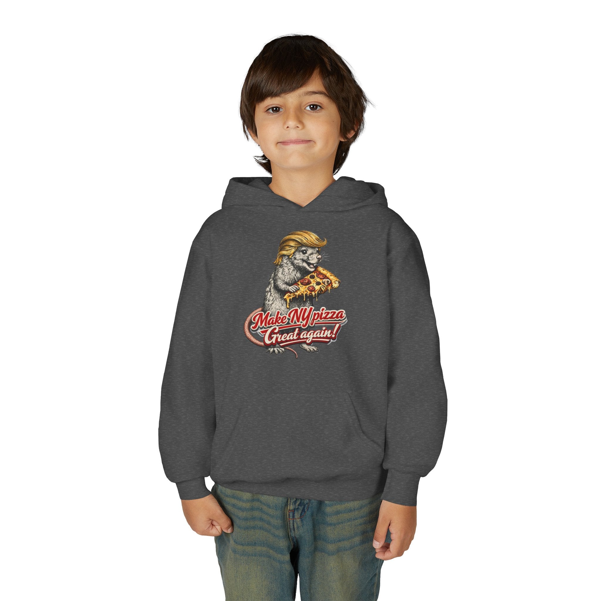 Youth Hoodie - "Make NY Pizza Great Again" Retro Pizza Lion Graphic