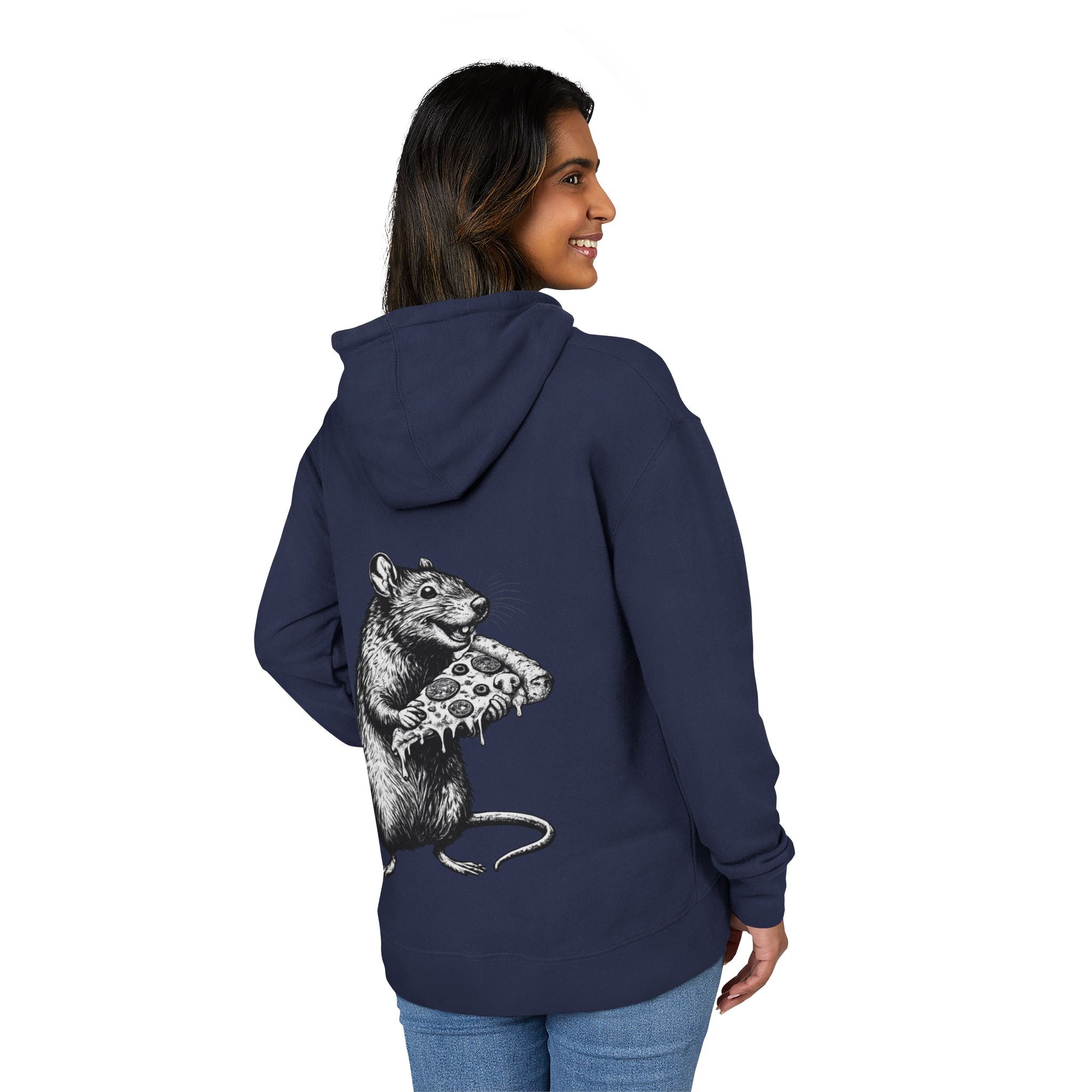 NYC Rats "Where the Rats Eat Better" Rat Holding Pizza Graphic Hoodie