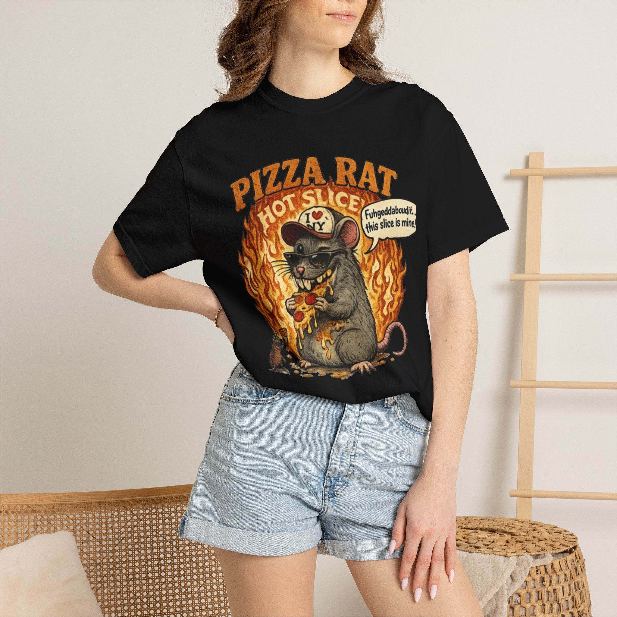 Pizza Rat Hot Slice T-Shirt — Funny Retro Rat Eating Pizza Graphic Tee