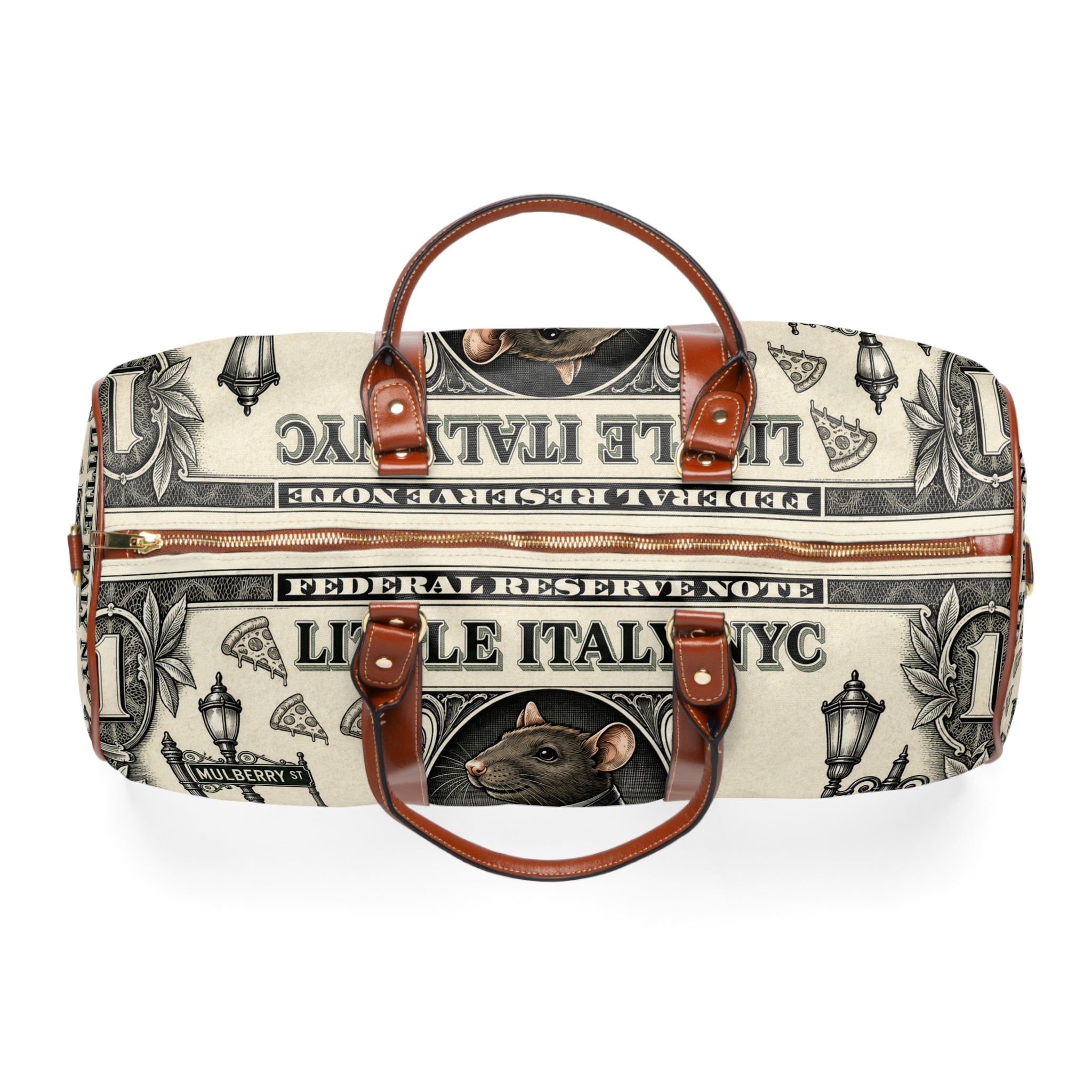 Italian Pizza Rat Waterproof Travel Bag — 'In Pizza We Trust' Duffle for Foodies & Travelers