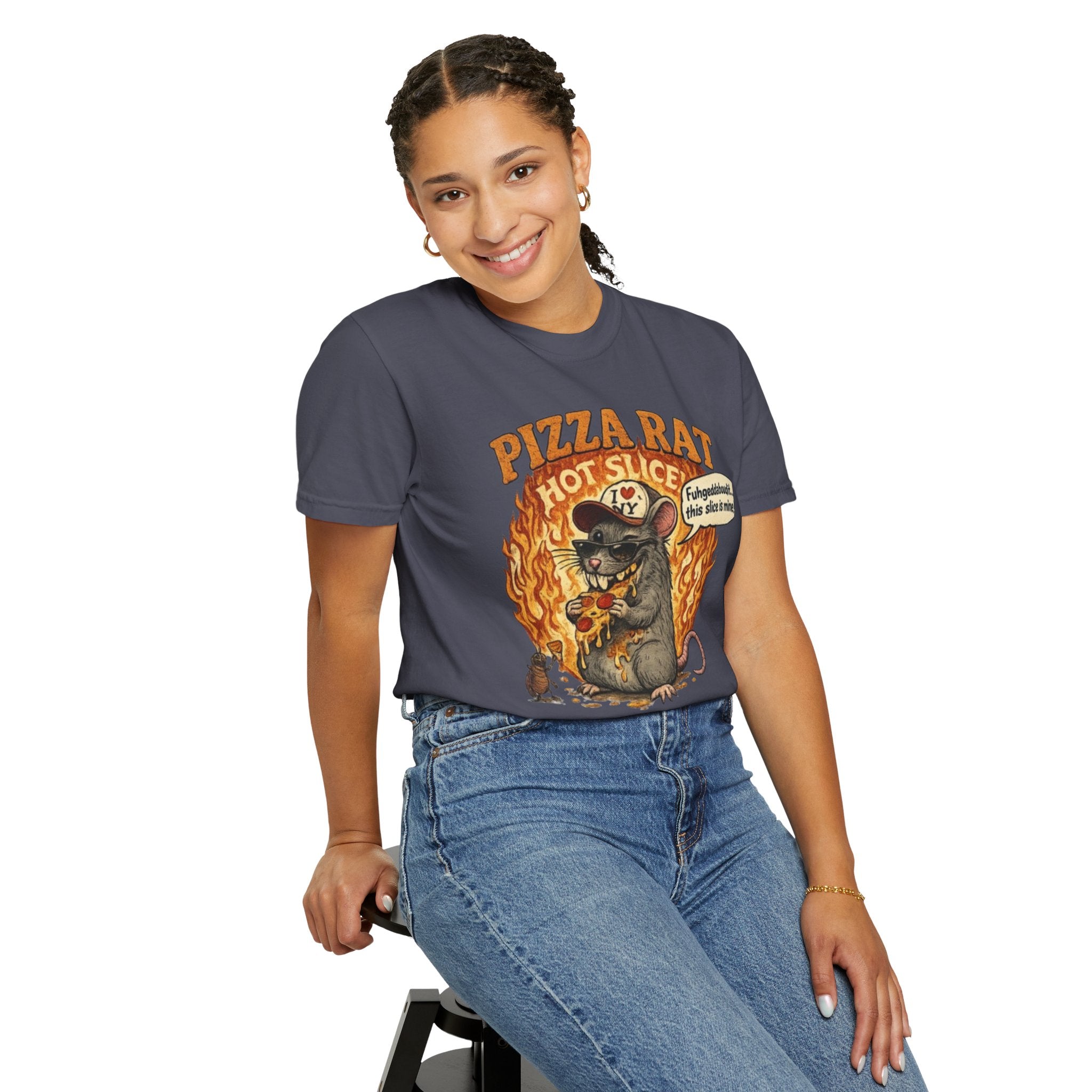 Pizza Rat Hot Slice T-Shirt — Funny Retro Rat Eating Pizza Graphic Tee