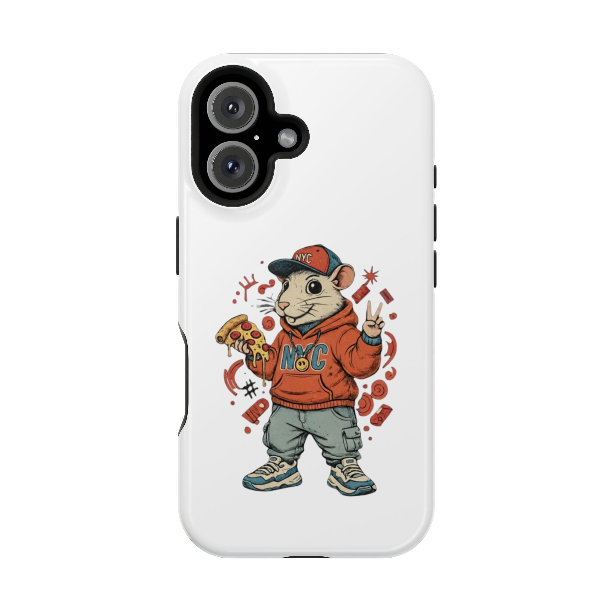 Streetwear Pizza Rat Phone Case — Magnetic Impact‑Resistant iPhone Case with Pizza Skateboard Design