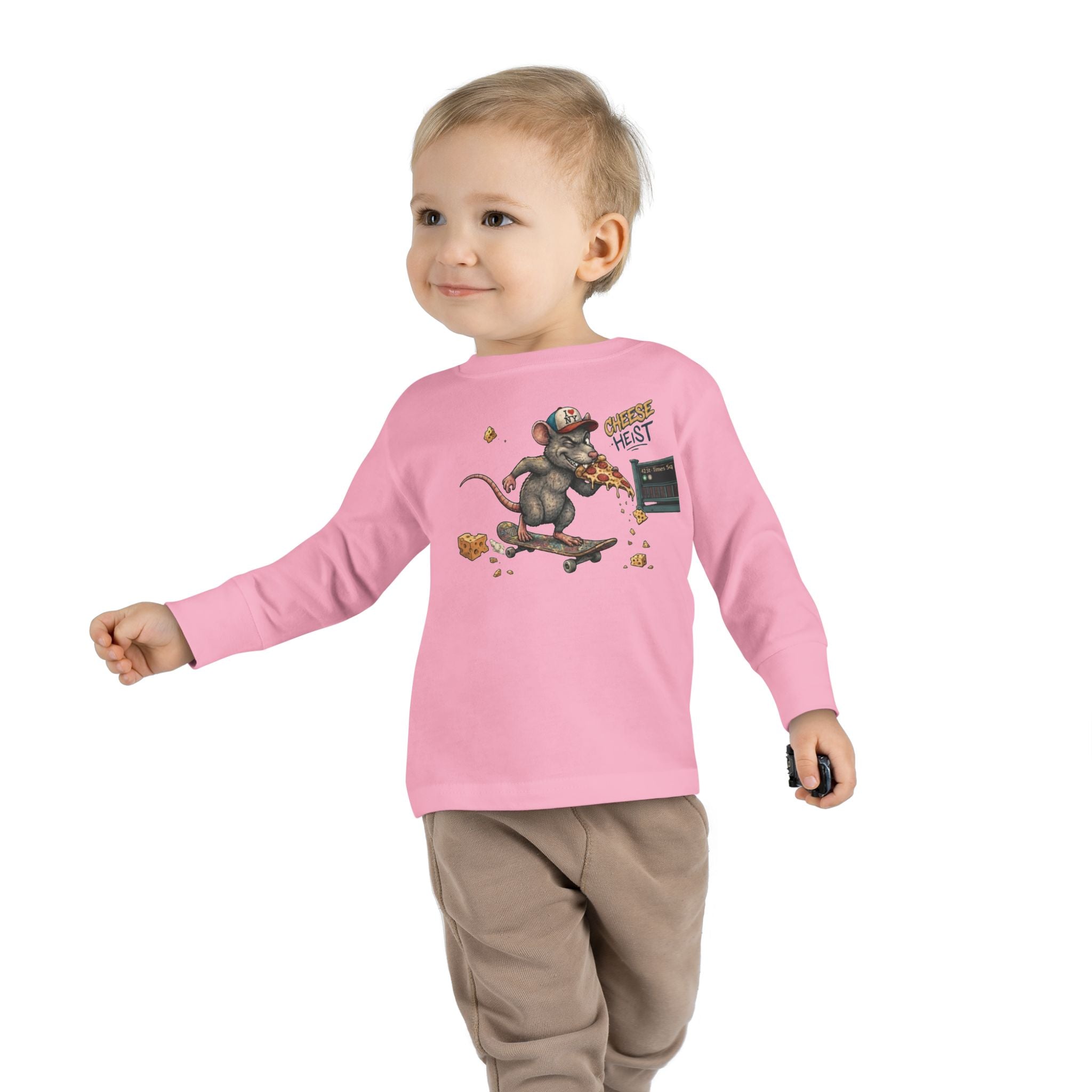 Skateboard Rat Toddler Long Sleeve Tee — Cute Skater Mouse Graphic Shirt