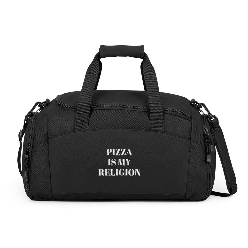 Pizza Is My Religion Gym Bag — Funny Foodie Duffle for Fitness & Travel