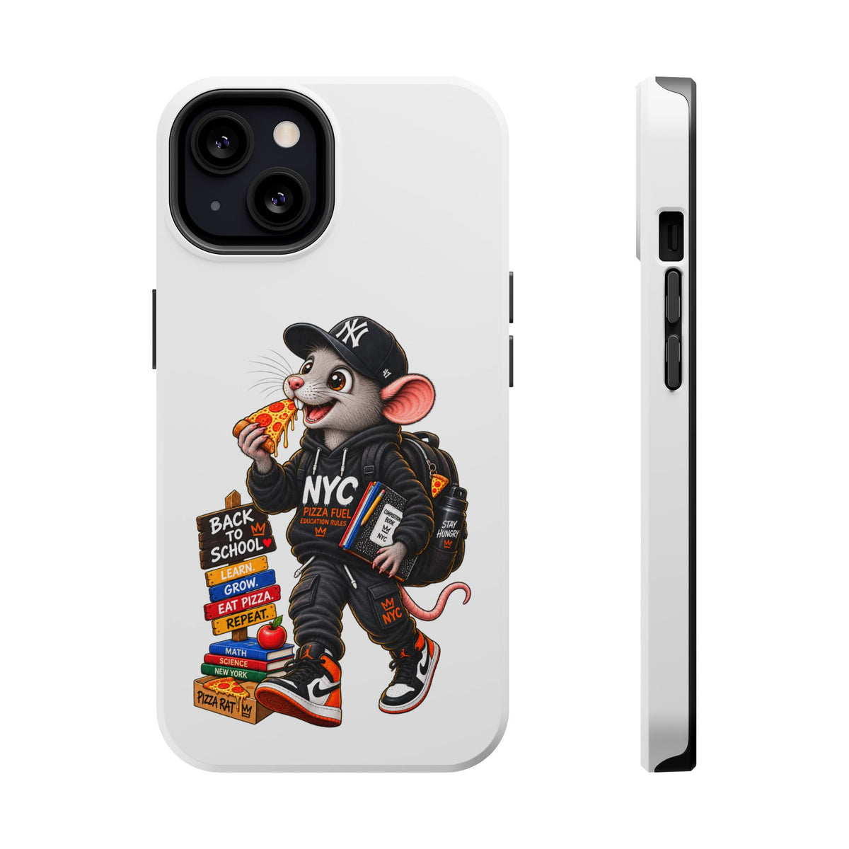 NYC Street Rat Phone Case – Magnetic Impact-Resistant iPhone Case with Back-to-School Pizza Design
