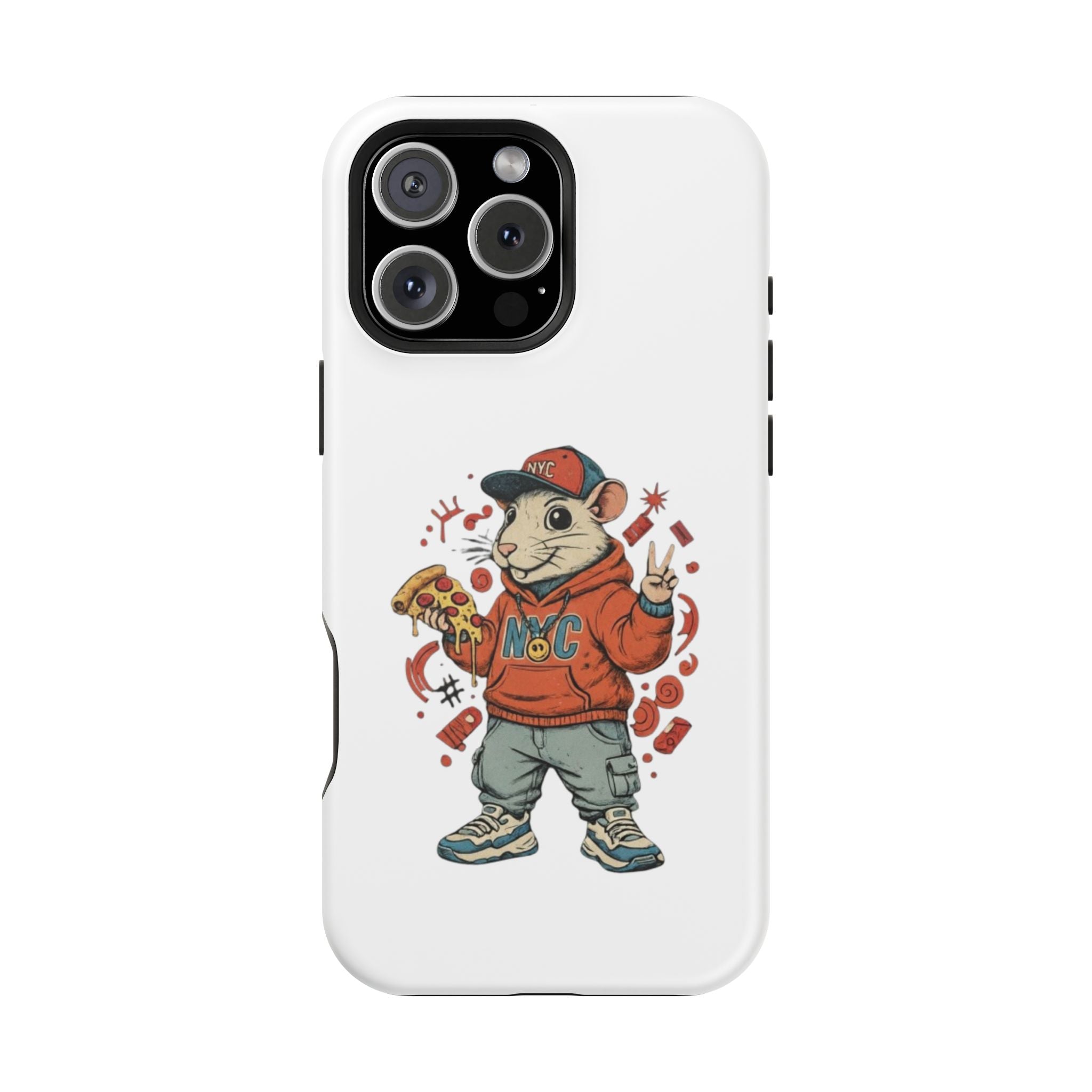 Streetwear Pizza Rat Phone Case — Magnetic Impact‑Resistant iPhone Case with Pizza Skateboard Design