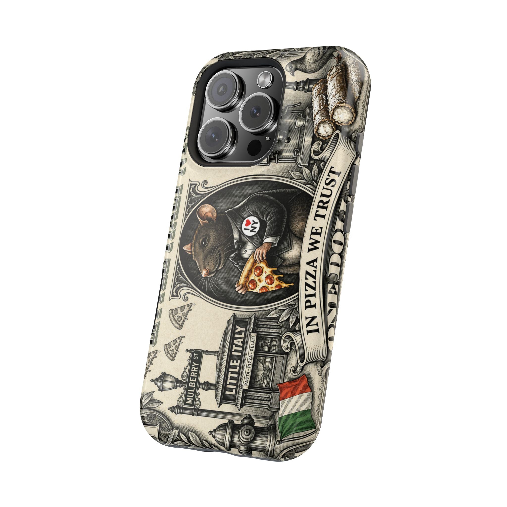Little Italy NY Phone Case — 'In Pizza We Trust' Italy Rat Art Magnetic Impact-Resistant Case