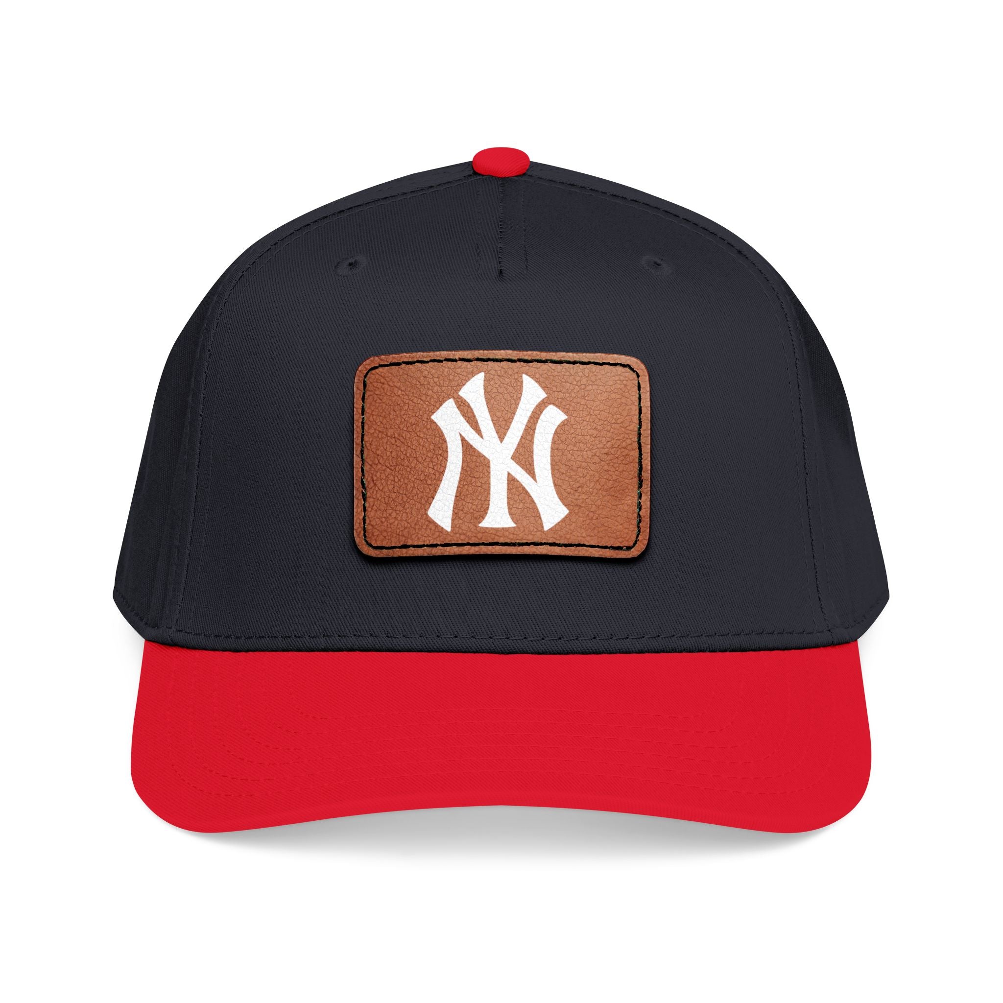 NY Leather Patch Baseball Cap — Retro NY Logo Mid-Profile Hat