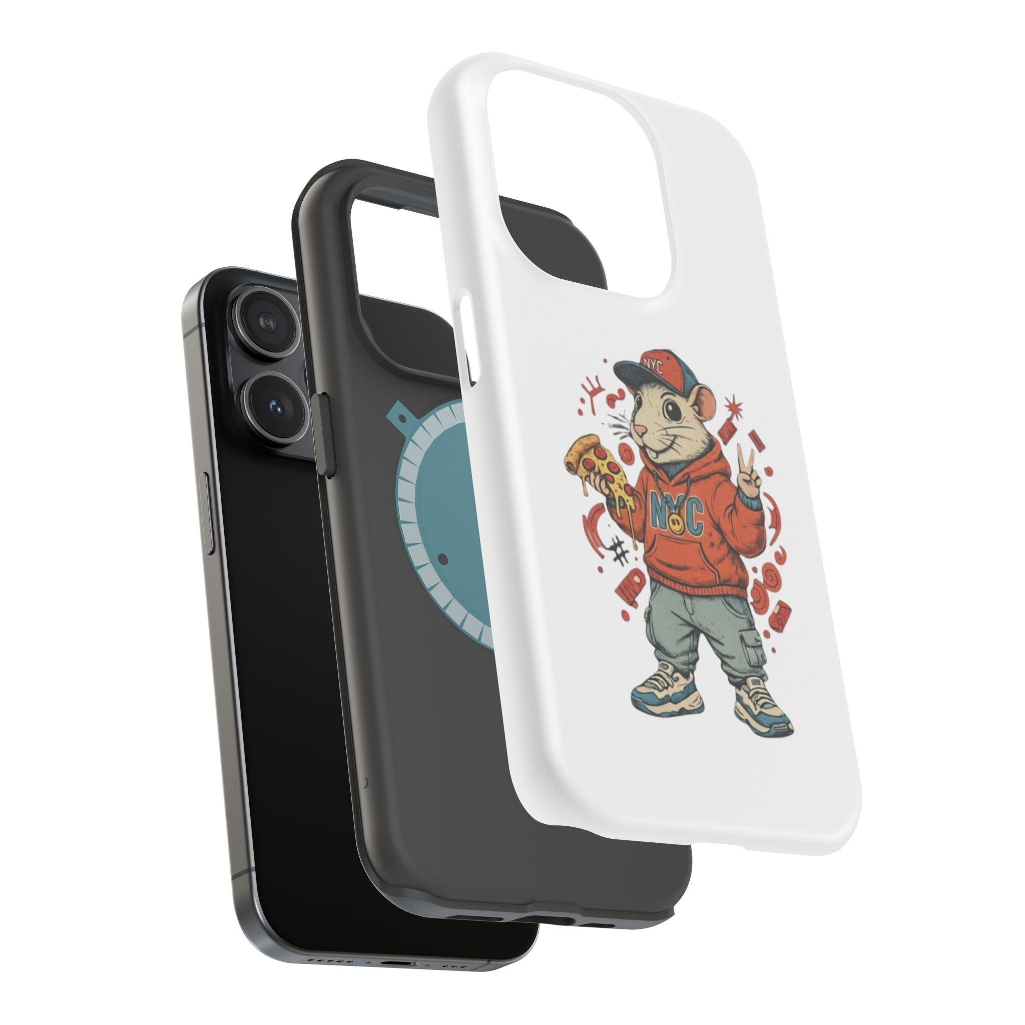 Streetwear Pizza Rat Phone Case — Magnetic Impact‑Resistant iPhone Case with Pizza Skateboard Design