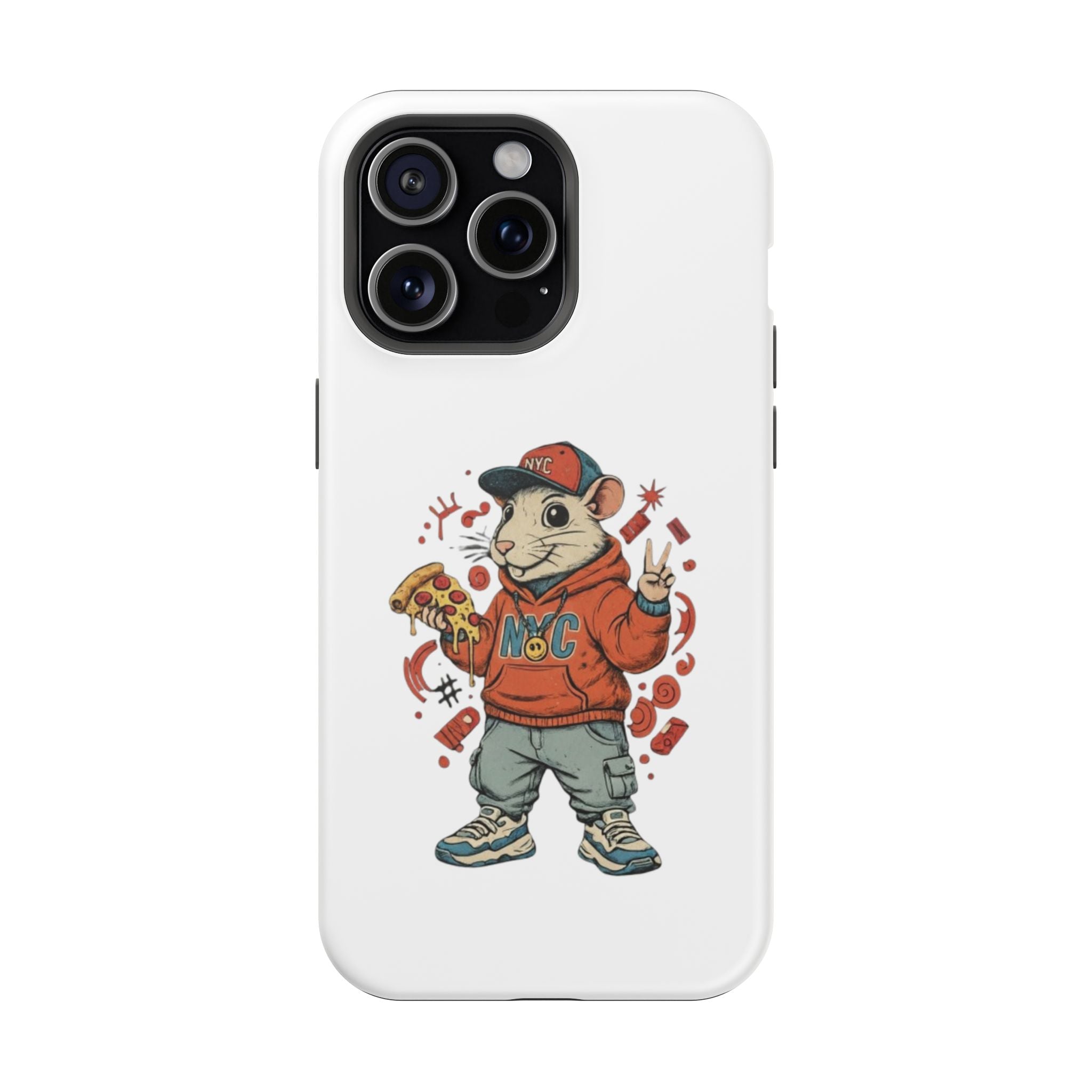 Streetwear Pizza Rat Phone Case — Magnetic Impact‑Resistant iPhone Case with Pizza Skateboard Design