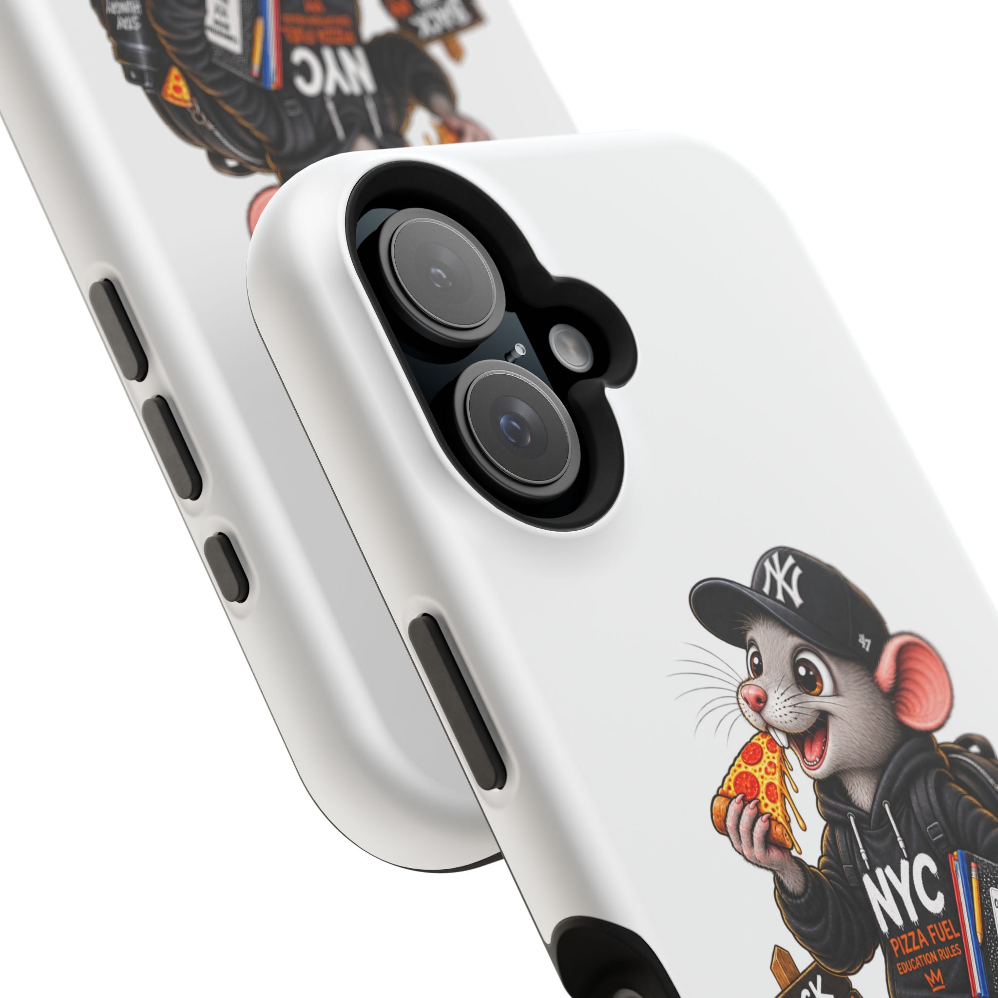 NYC Street Rat Phone Case – Magnetic Impact-Resistant iPhone Case with Back-to-School Pizza Design
