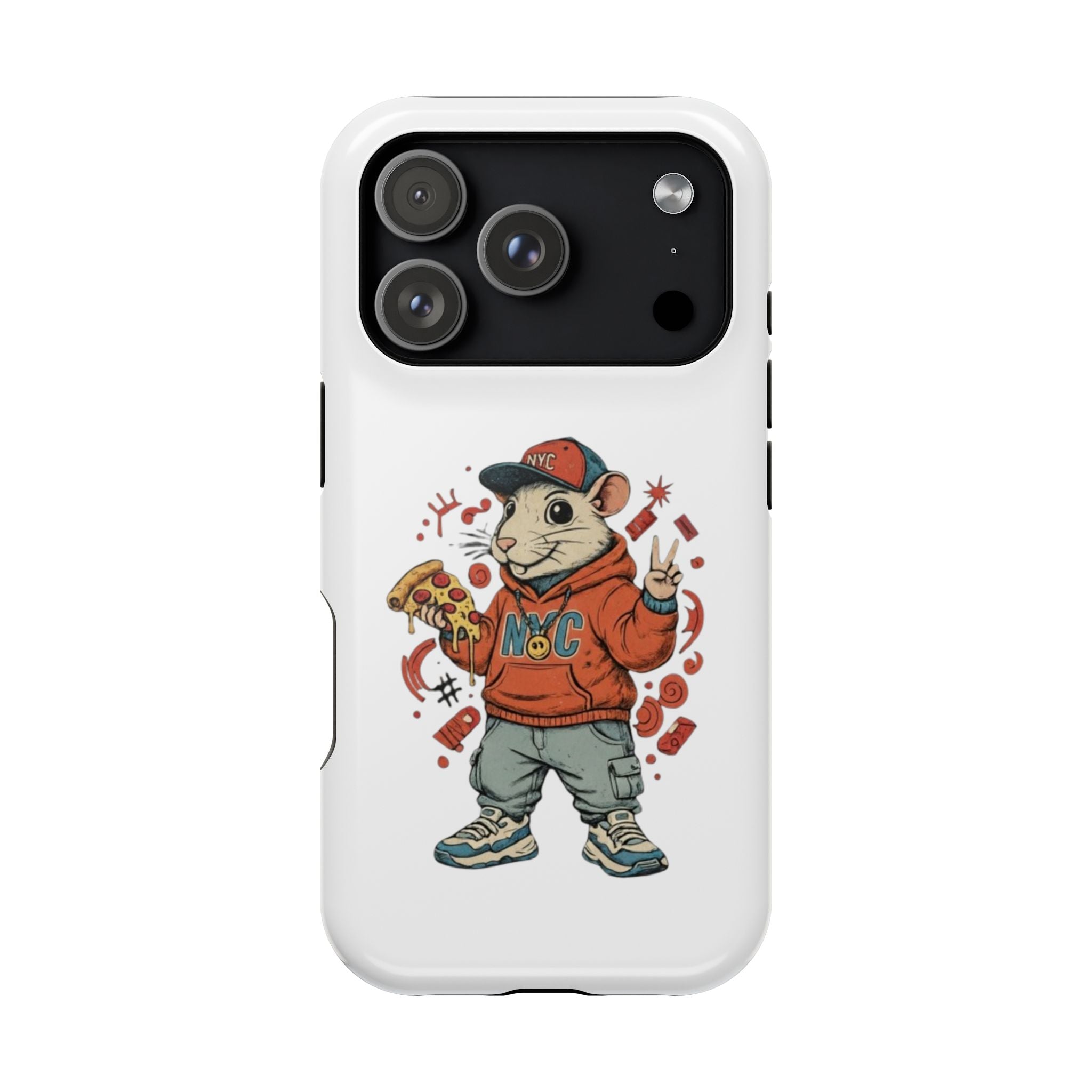 Streetwear Pizza Rat Phone Case — Magnetic Impact‑Resistant iPhone Case with Pizza Skateboard Design