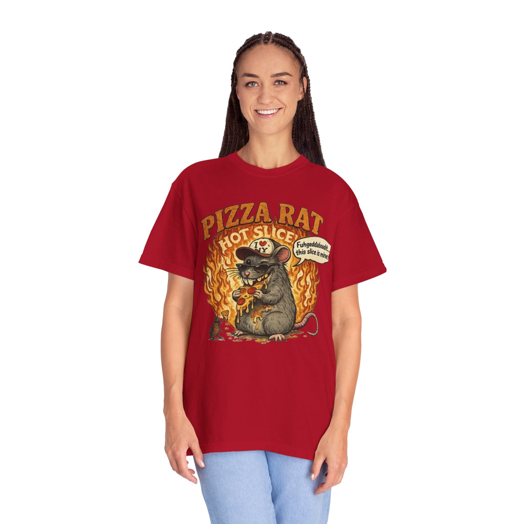 Pizza Rat Hot Slice T-Shirt — Funny Retro Rat Eating Pizza Graphic Tee