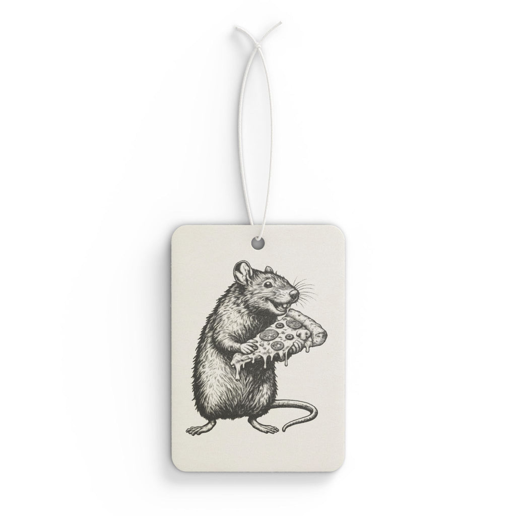 Rat Holding Pizza Car Air Freshener — Vintage Illustration Scented Ornament