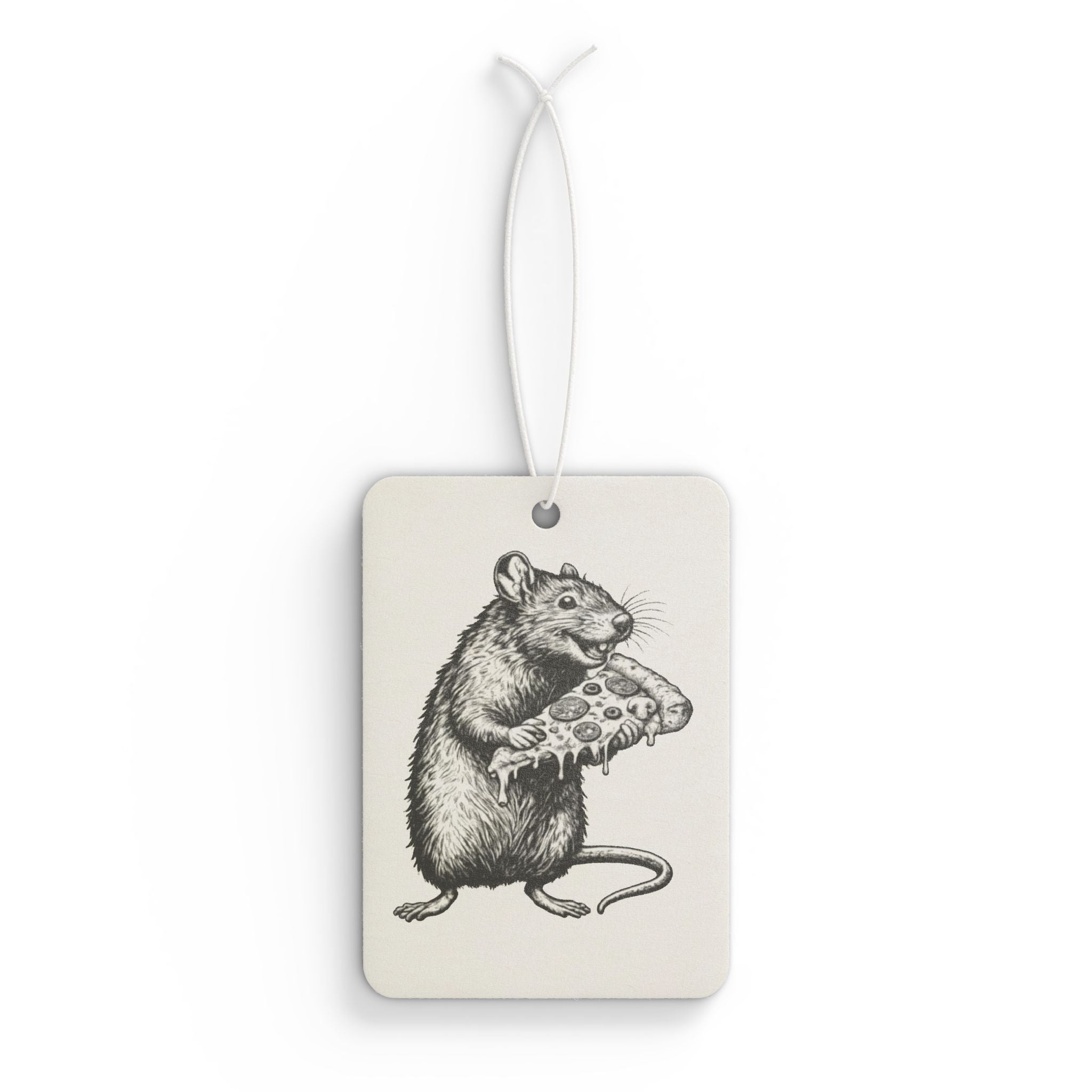 Rat Holding Pizza Car Air Freshener — Vintage Illustration Scented Ornament