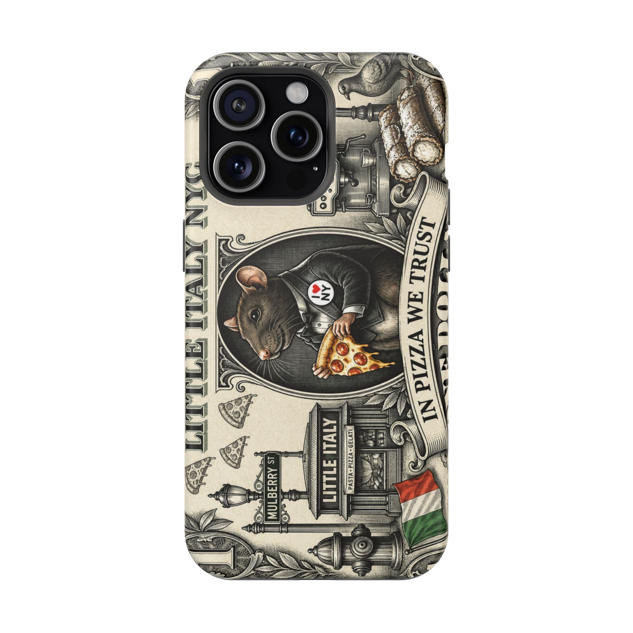 Little Italy NY Phone Case — 'In Pizza We Trust' Italy Rat Art Magnetic Impact-Resistant Case