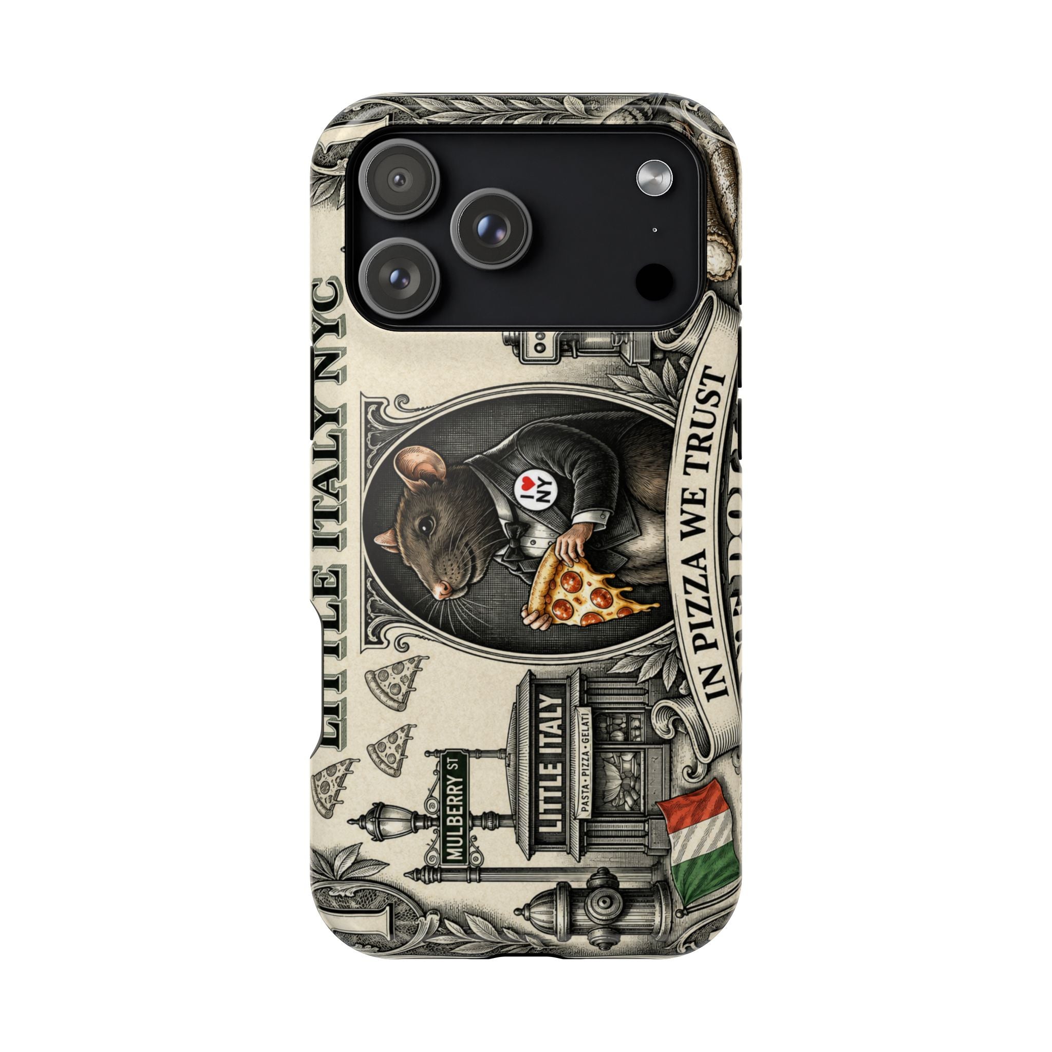 Little Italy NY Phone Case — 'In Pizza We Trust' Italy Rat Art Magnetic Impact-Resistant Case
