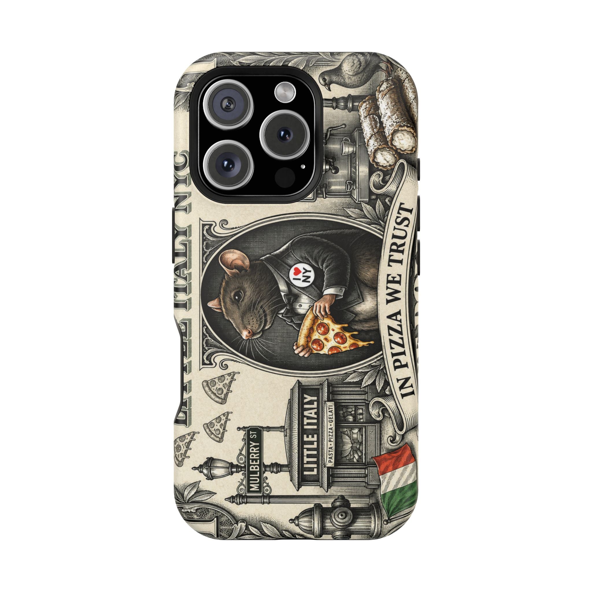 Little Italy NY Phone Case — 'In Pizza We Trust' Italy Rat Art Magnetic Impact-Resistant Case