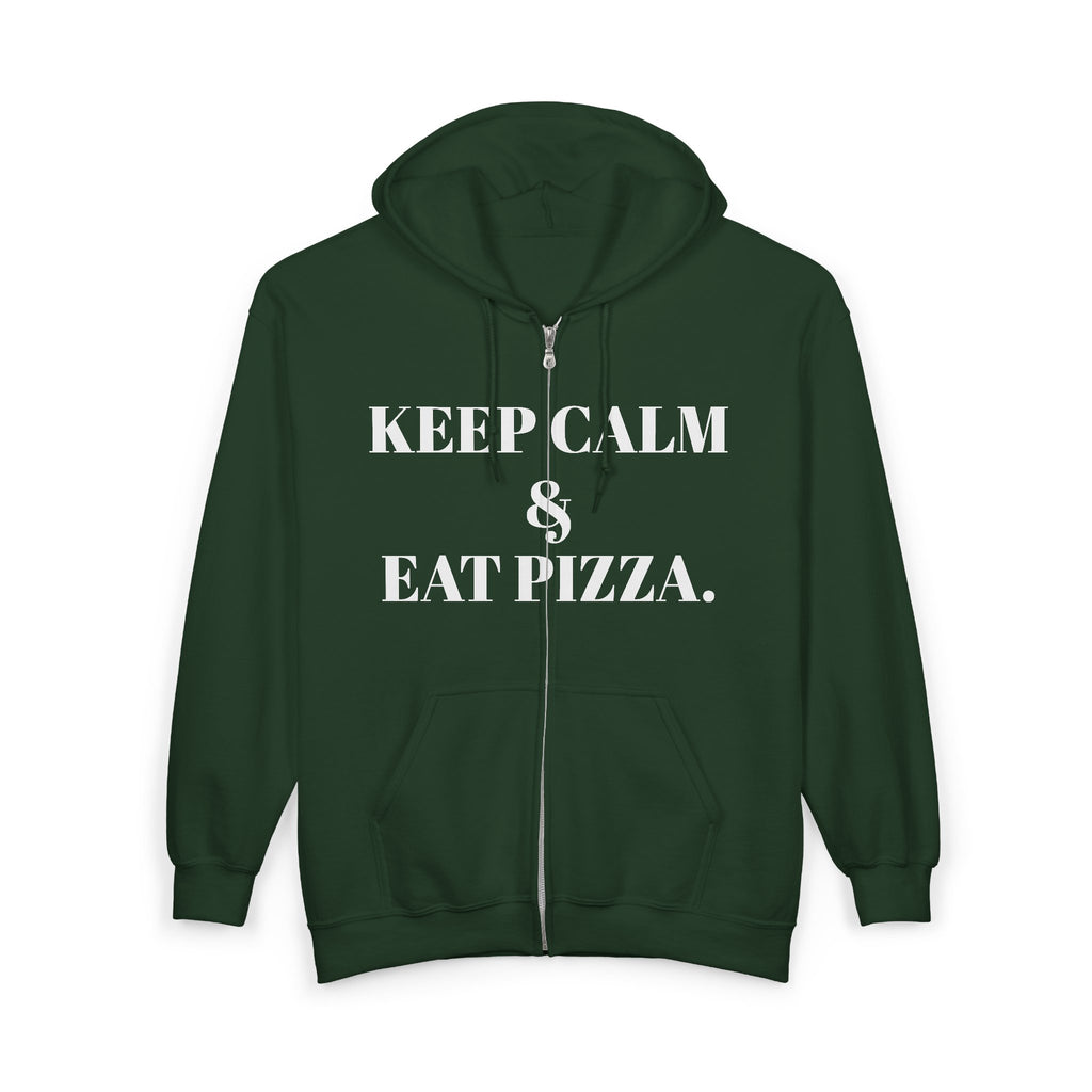 Keep Calm & Eat Pizza Zip Hoodie — Rat with Pizza Graphic Zip-Up Sweatshirt